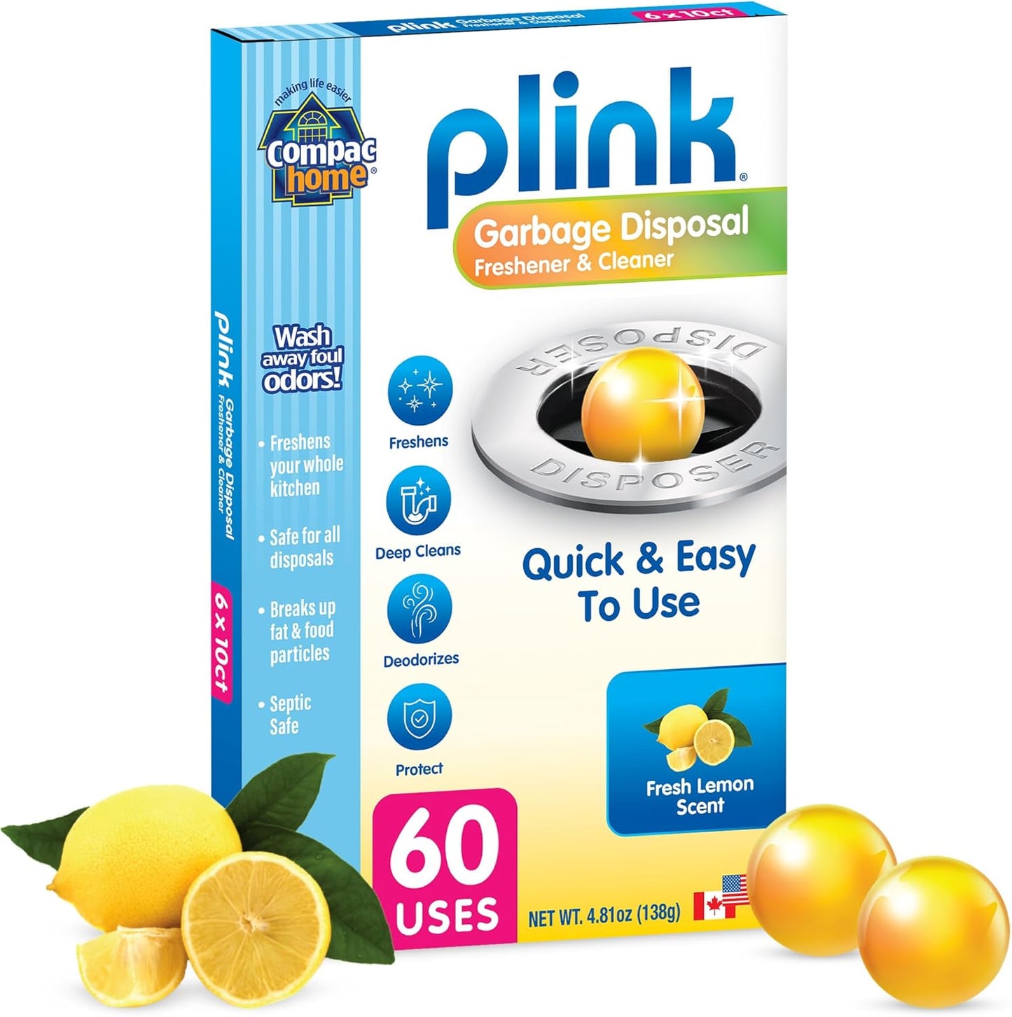 Compac Home Plink Garbage Disposal Cleaner and Deodorizer 60ct VALUE PACK - Lemon