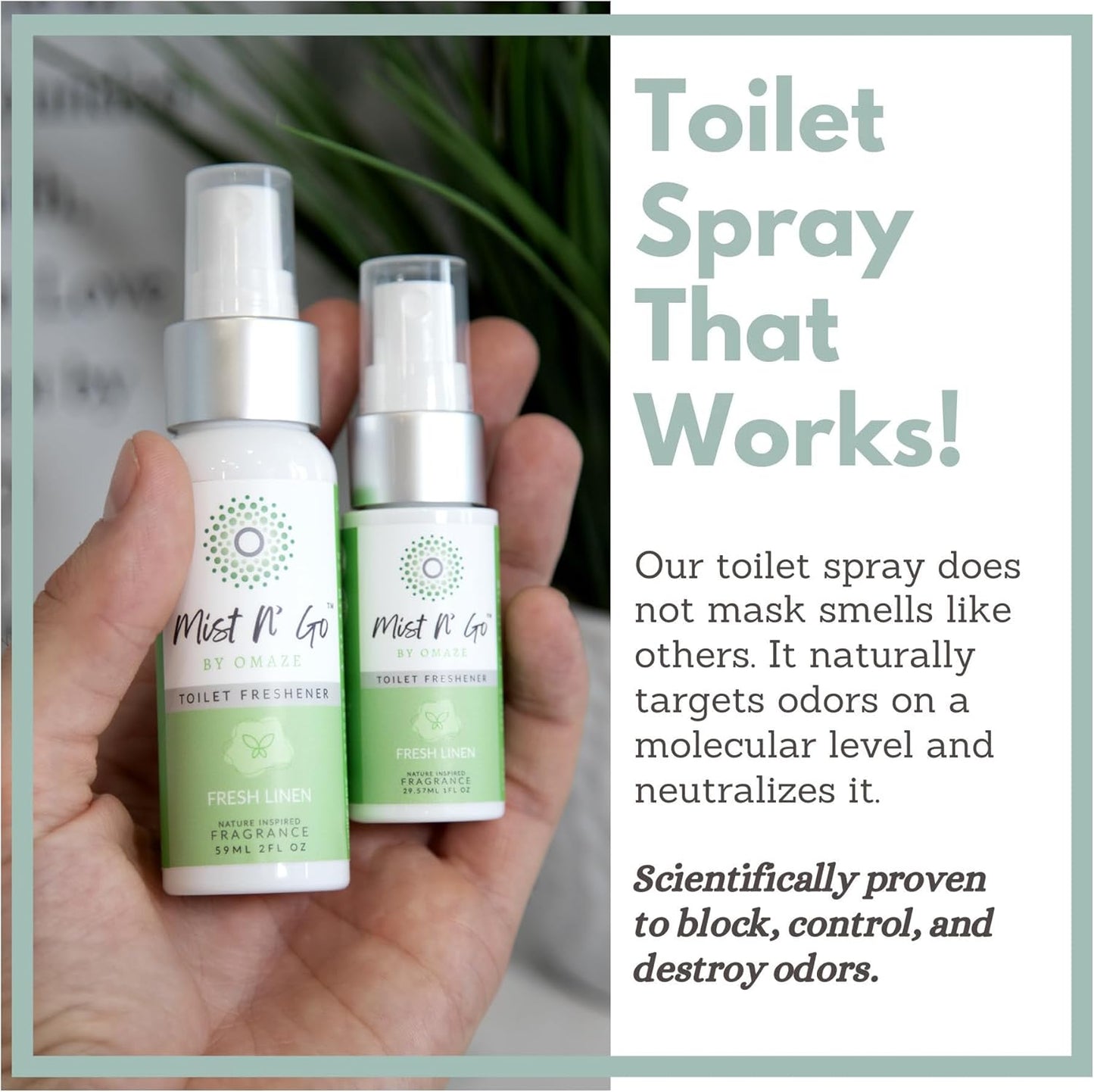 Mist N' Go Travel Toilet Spray - Odor Eliminator & Air Freshener (Fresh Linen) - 2oz x5