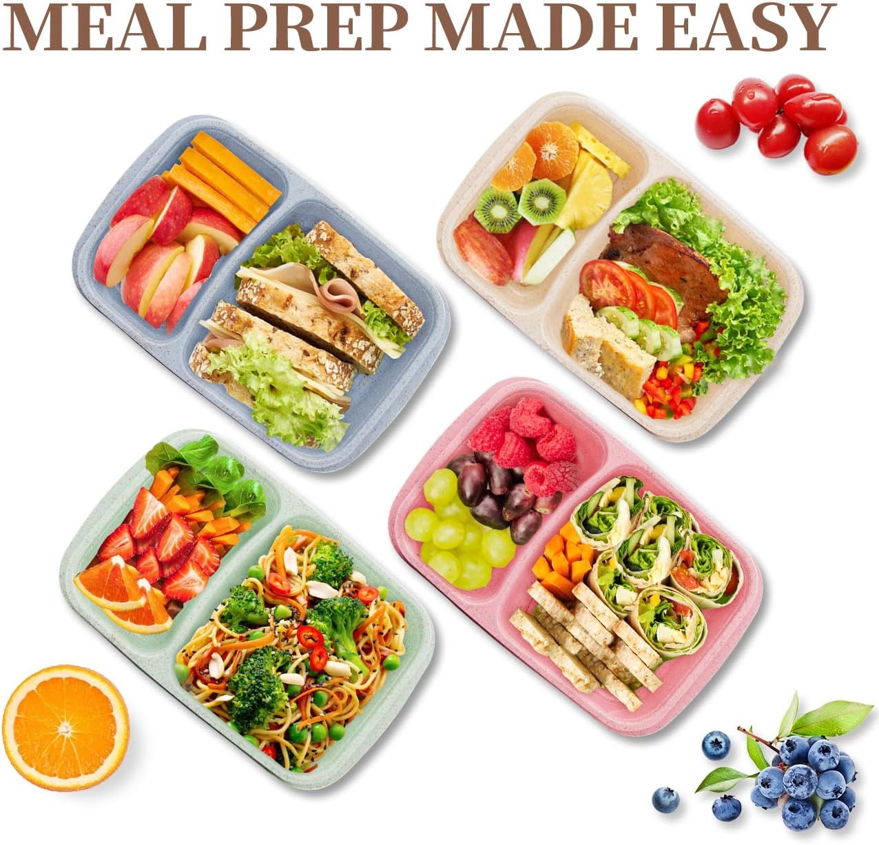4 pack Bento Lunch Box, 2 Compartments Meal-Prep Containers with Lids, Microwave & Dishwasher Safe, Reusable Divided Food Food Storage Containers -Stackable for Travel, School and Work