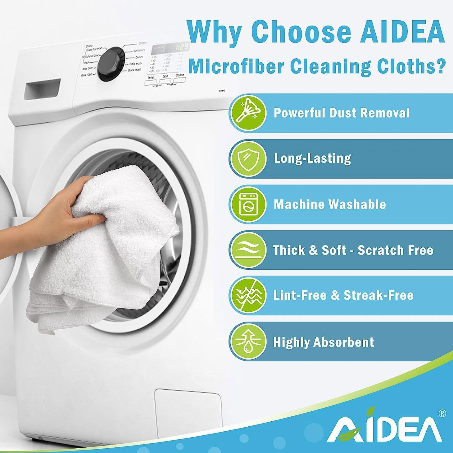 AIDEA Microfiber Cleaning Cloth White, 8PK, Absorbent Lint Free Rags, Scratch Free, Streak Free Microfiber Towels, Dish Towels White, 11.5in.x11.5in.