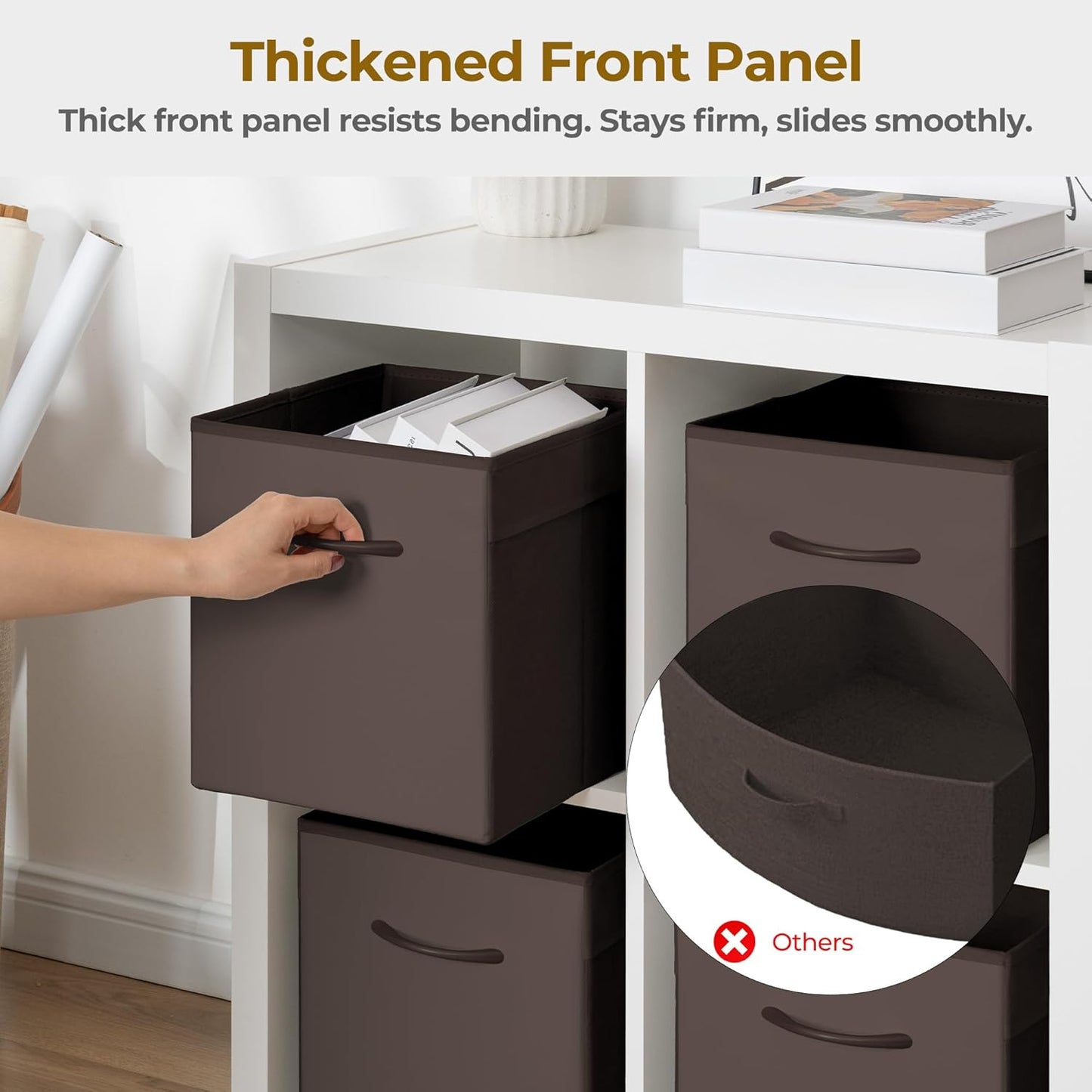 StorageWorks Brown Storage Cubes, 11 Inch Cube Storage Bins with Handle, Cube Storage Organizer Bins for Shelves and Closet, Collapsible Storage Bins, 4-Pack