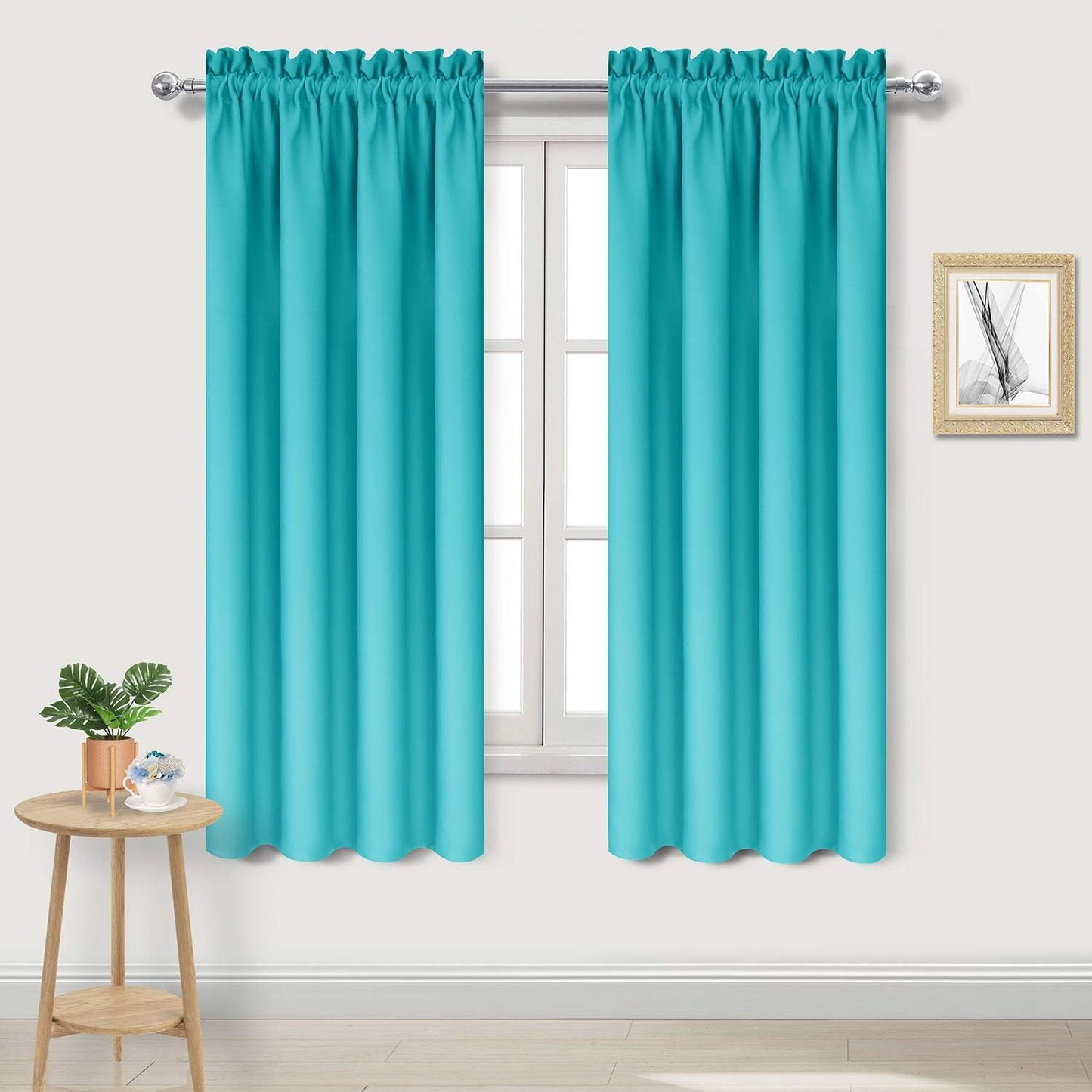 DWCN Blackout Curtains for Bedroom - Thermal Insulated Privacy Energy Saving Rod Pocket Drapes for Living Room, W 38 x L 63 Inch, Turquoise, Set of 2
