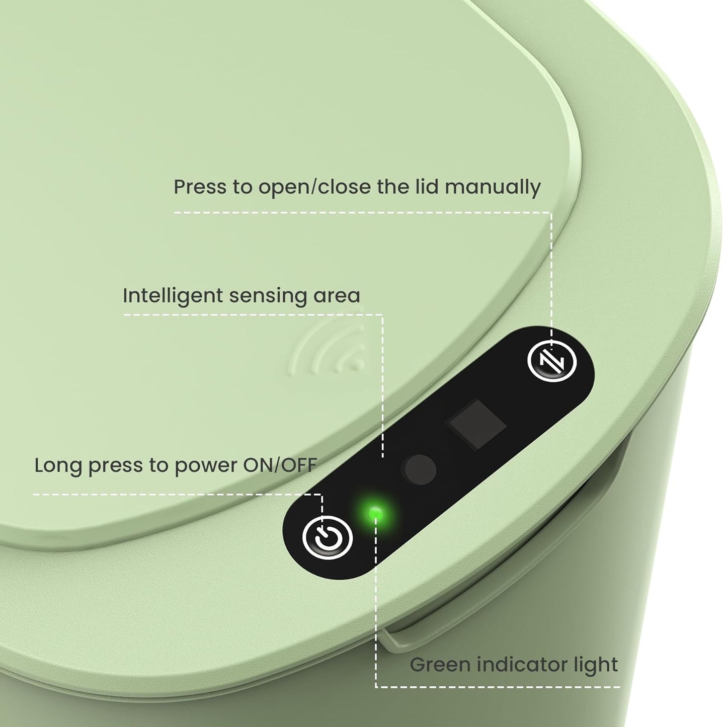 Cesun Automatic Motion Sensor Bathroom Trash Can with Lid, 2.6 Gallon Touchless Trash Bin, Smart Plastic Slim Garbage Can Small Green Wastebasket for Toilet, Office, rv, Bedroom, Living Room