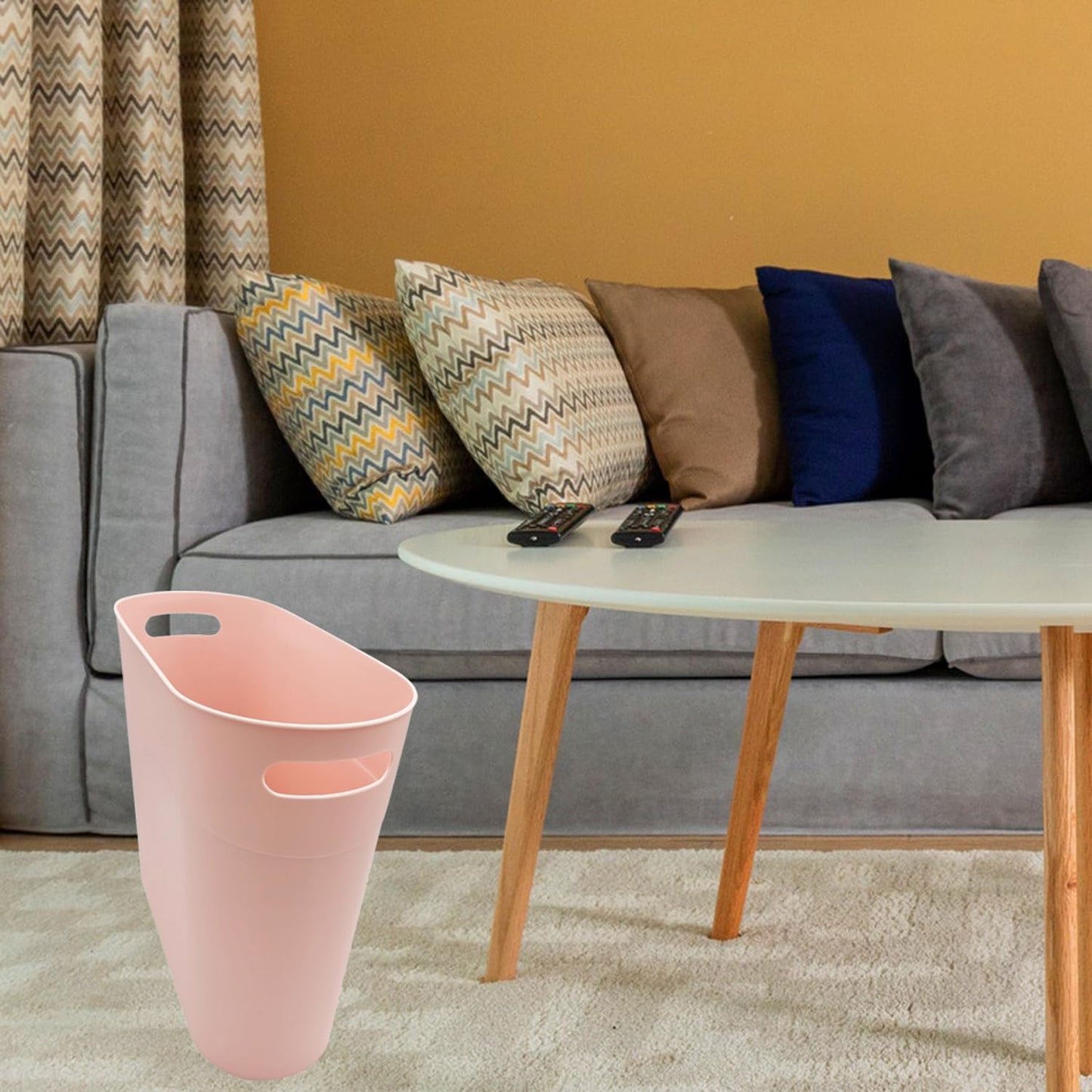 Small Trash Can Plastic Bathroom Wastebasket 3.2 Gallon Slim Garbage Container Bin with Handle for Home Kitchen Bathroom Bedroom Office, 2 Pack, Pink