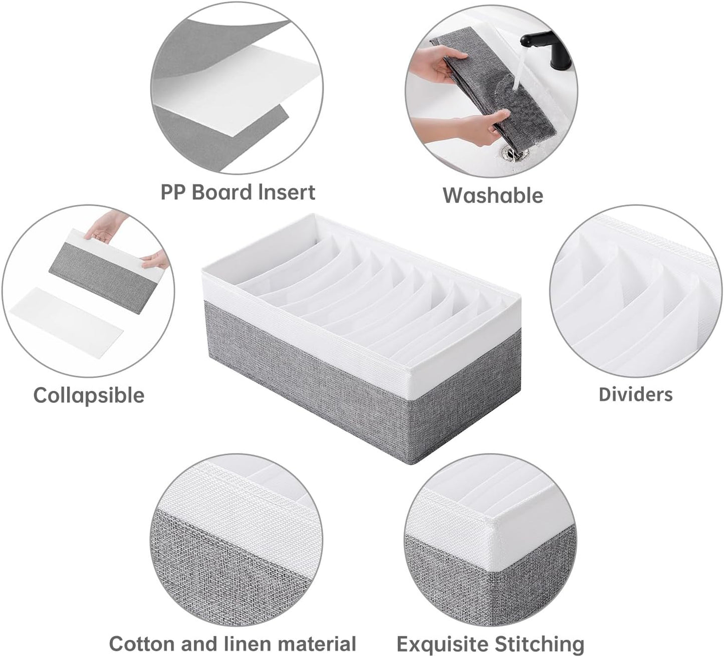 4 Packs T-shirt Drawer Organizers for Clothing,10 Grids Compartment Wardrobe Storage Box, Clothes Organizer for Folded Clothes, T-shirt, Legging-15.75''x9.06''x5.91''-GreyWhite