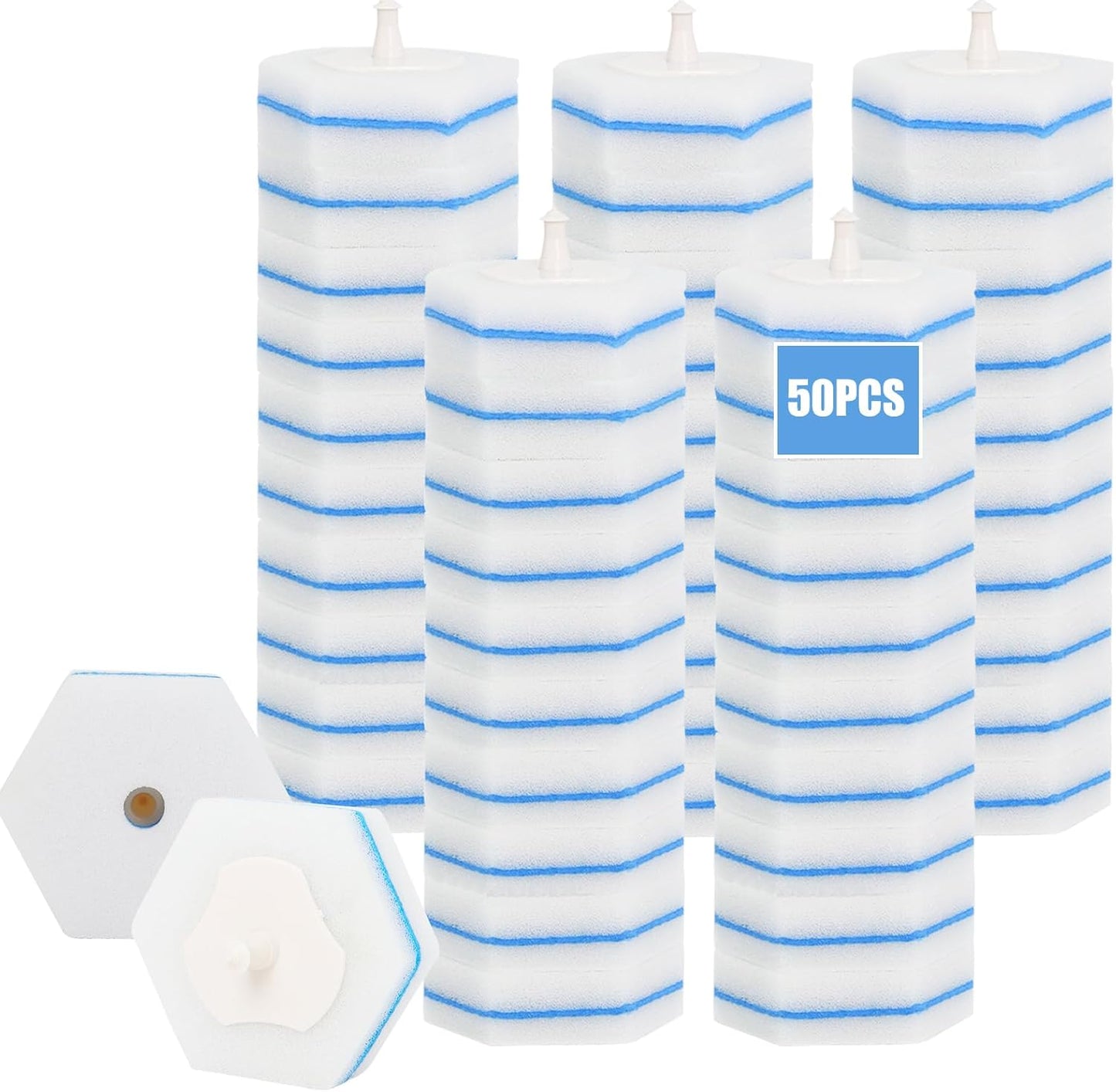 Disposable Toilet Bowl Wand Refills, Wand Replacement Head for Bathroom Deep Cleaning, Disposable Toilet Cleaner Refill Pads Compatible with Most Toilet Brushes(50 Packs)