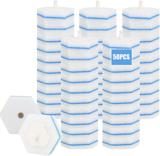 Disposable Toilet Bowl Wand Refills, Wand Replacement Head for Bathroom Deep Cleaning, Disposable Toilet Cleaner Refill Pads Compatible with Most Toilet Brushes(50 Packs)