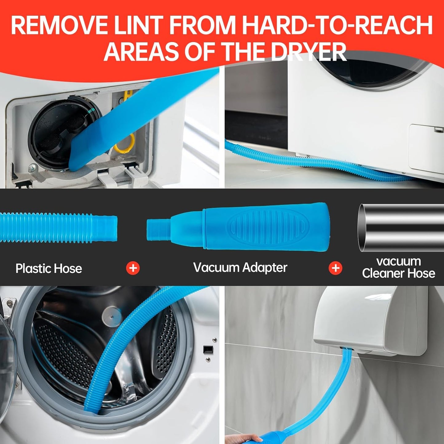 Dryer Vent Cleaner Kit, Bluesea 33-Piece Omnidirectional Dryer Cleaning Kit Include 50 Feet Dryer Vent Brush, Upgrade Noiseless Dryer Lint Vacuum Attachment, Lint Trap Brush, Vacuum & Dryer Adapters