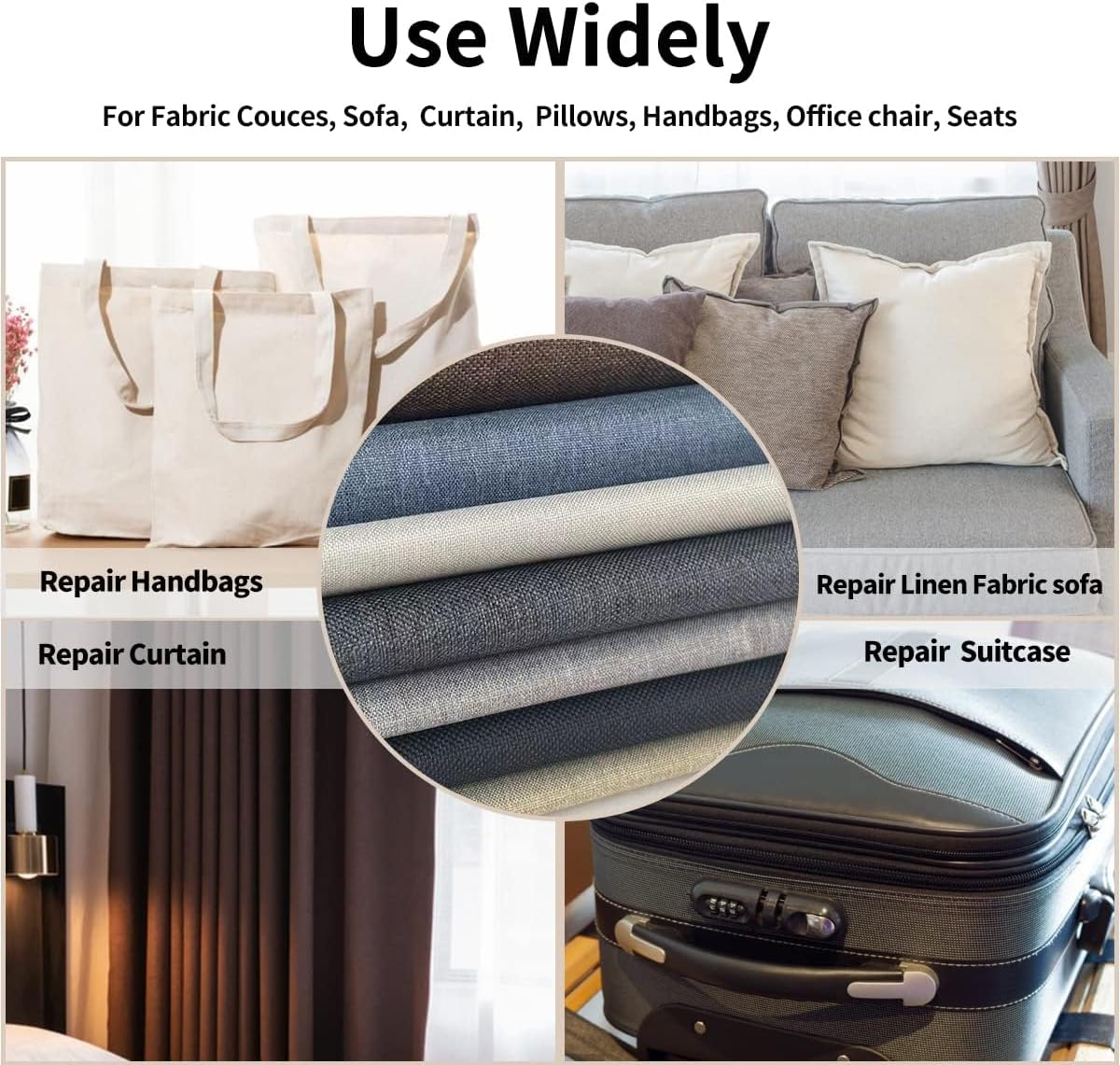 Fabric Repair Patches, Linen Repair Tape Self-Adhesive Fabric Patches Durable, DIY Large Linen Tape for Sofa, Couches, Furniture, Chair, Clothing （3.5X79 Inch, White）