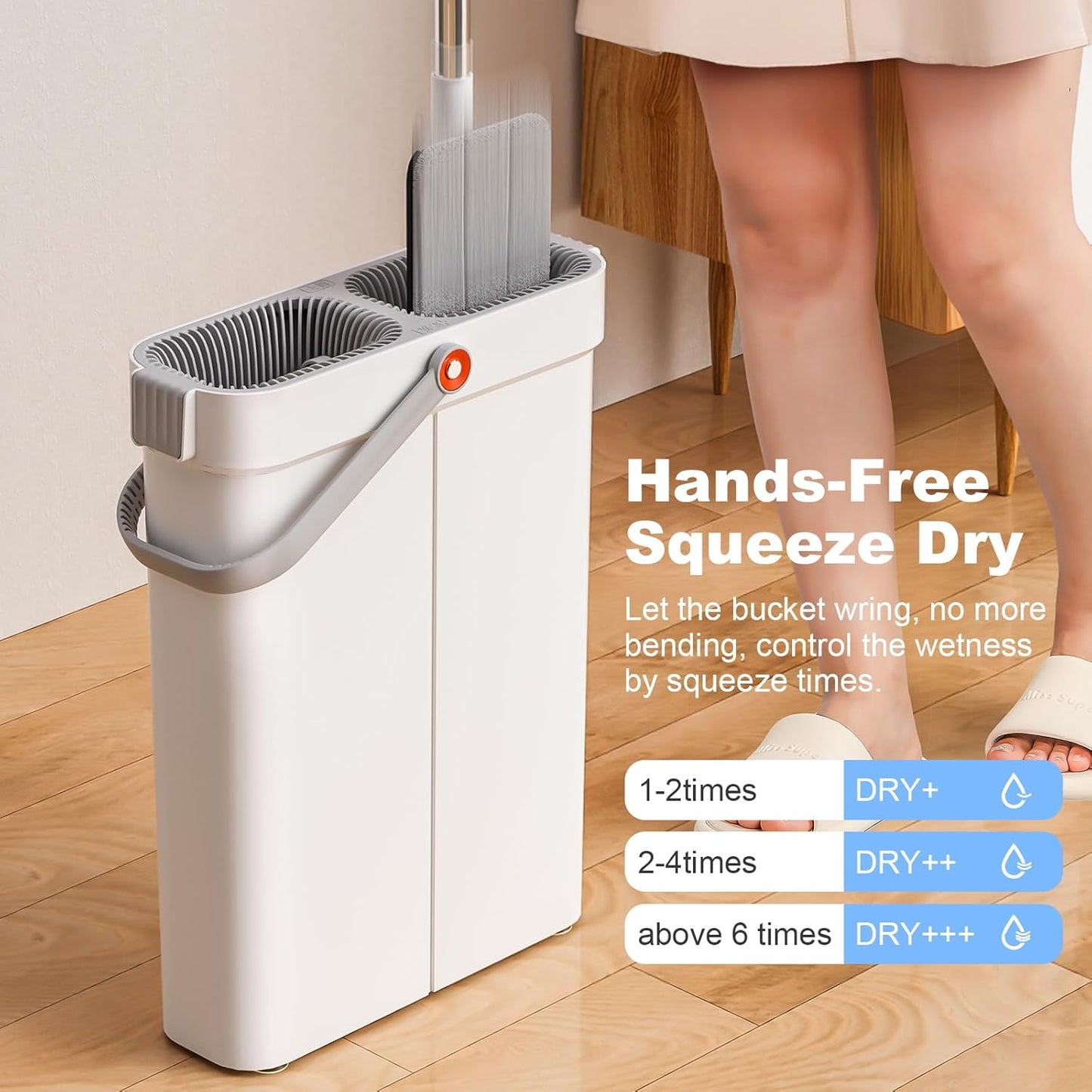 JOYBOS Mop and Bucket Set for Home Floor Cleaning, Hands Free Flat Mop, Stainless-Steel Handle, 6 Washable & Reusable Microfiber Pads