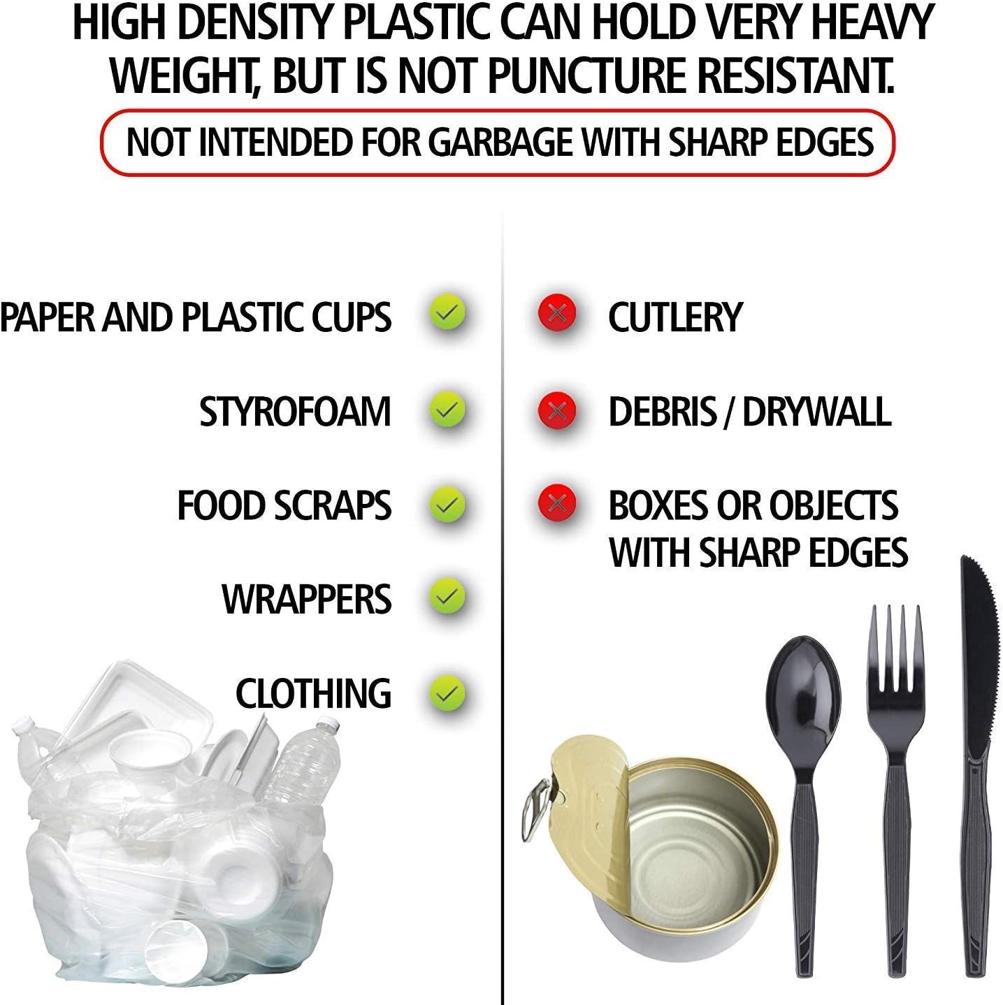 Aluf Plastics High Density Trash Bags, 30 Gallon, 500 Count, 10 Micron (eq), 30" x 37", Clear, for Bathroom, Office, Industrial, Commercial, Janitorial, Municipal, Recycling