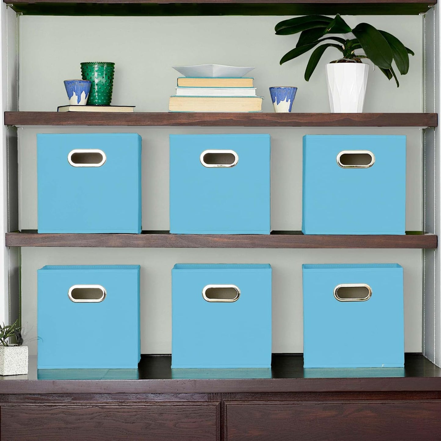 Household Essentials, Light Blue 6 Pack Fabric Storage Bins with Handle