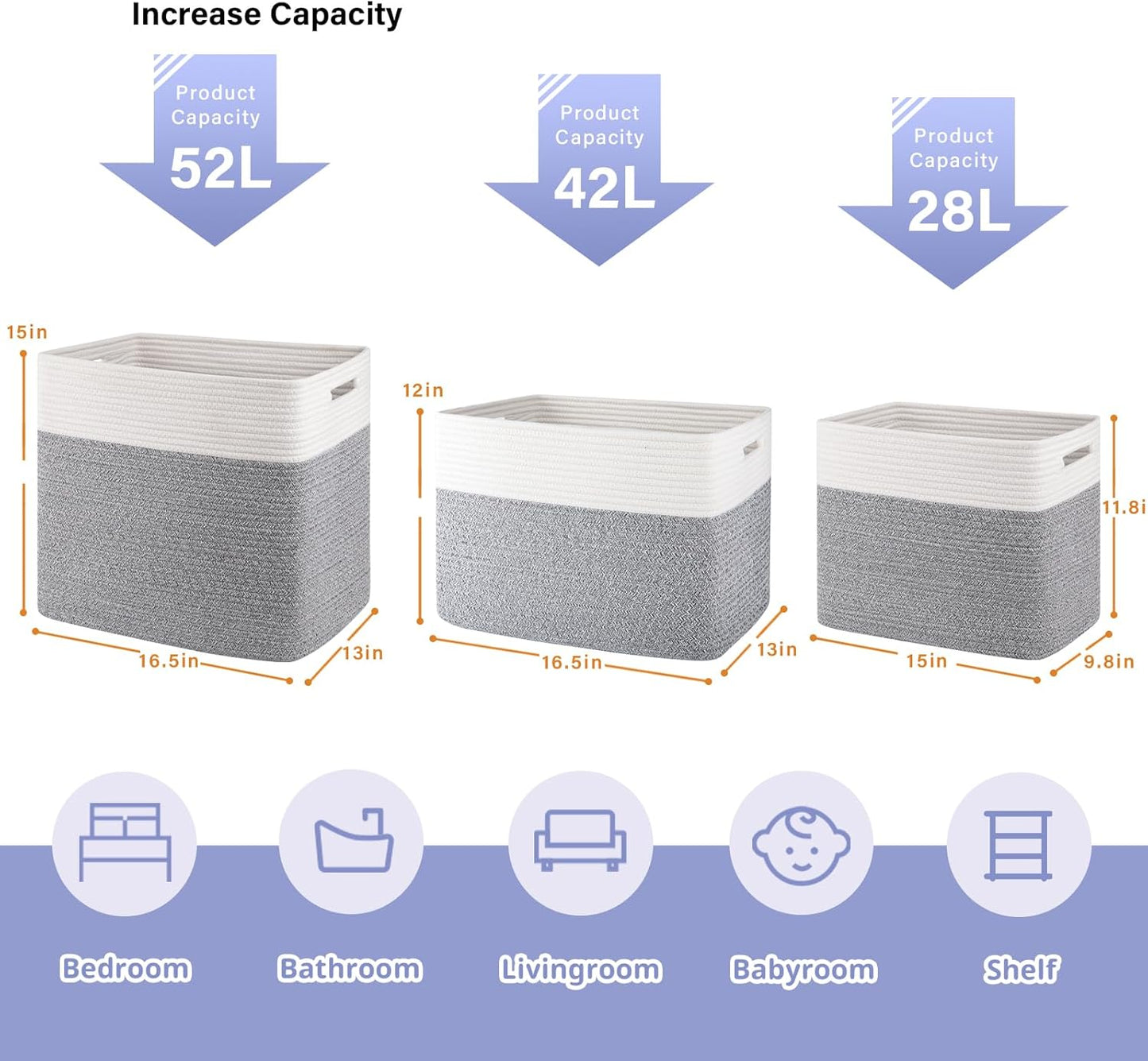 OIAHOMY Storage baskets for Shelf, Toy Storage Basket, Collapsible Storage Bins, Blanket Basket Living Room, Closet Storage for Bedroom, 16.5 x 13 x 12 Inches-Pack of 2-Brown
