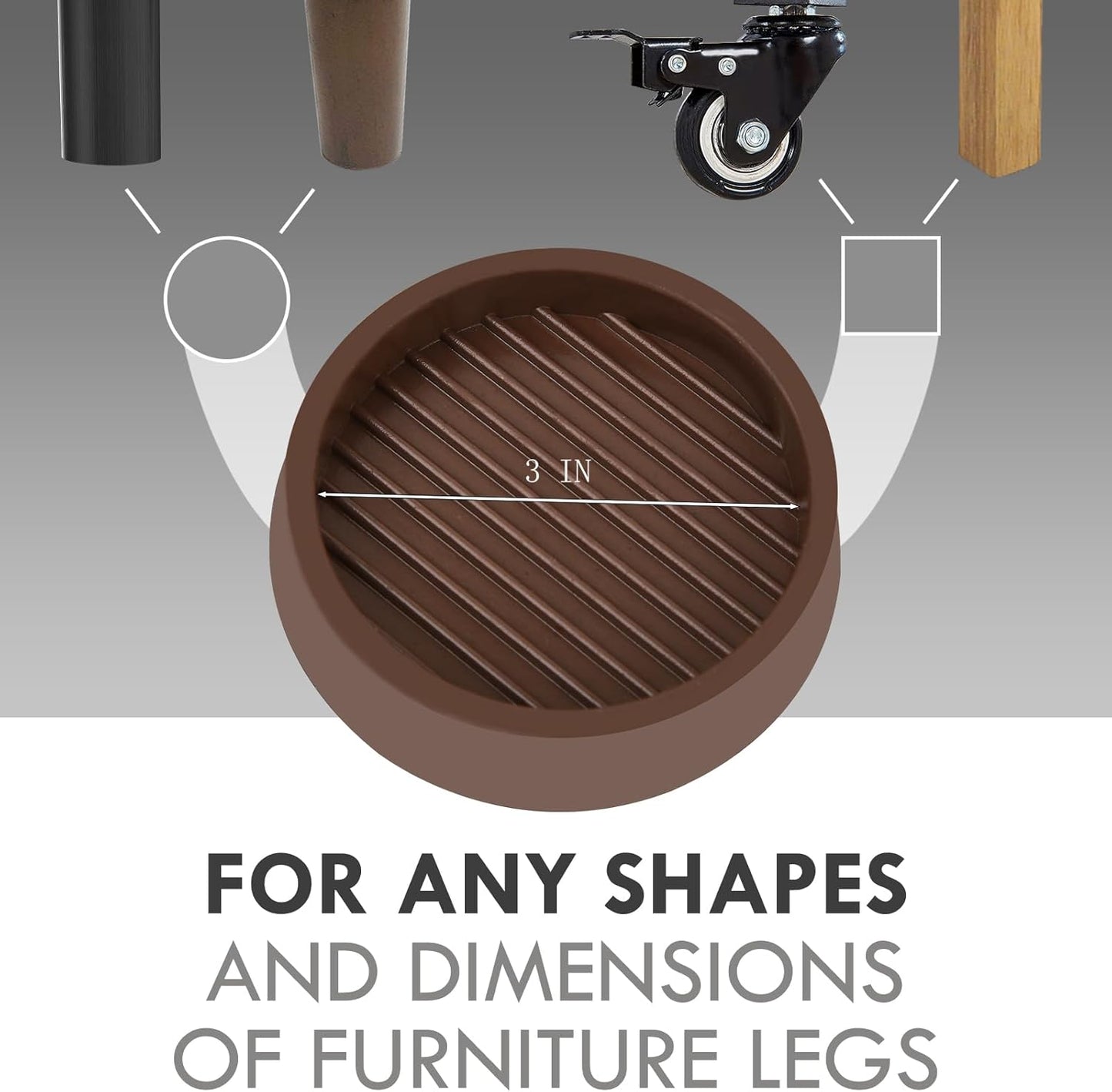 3X3 Round Rubber Caster Cups, Non Slip Furniture Pads, Anti-Slip Gripper, Anti Skid Furniture Feet, Anti Slide Floor Protector for Bed Couch Table Chair Stoppers - Brown, 4 Pack