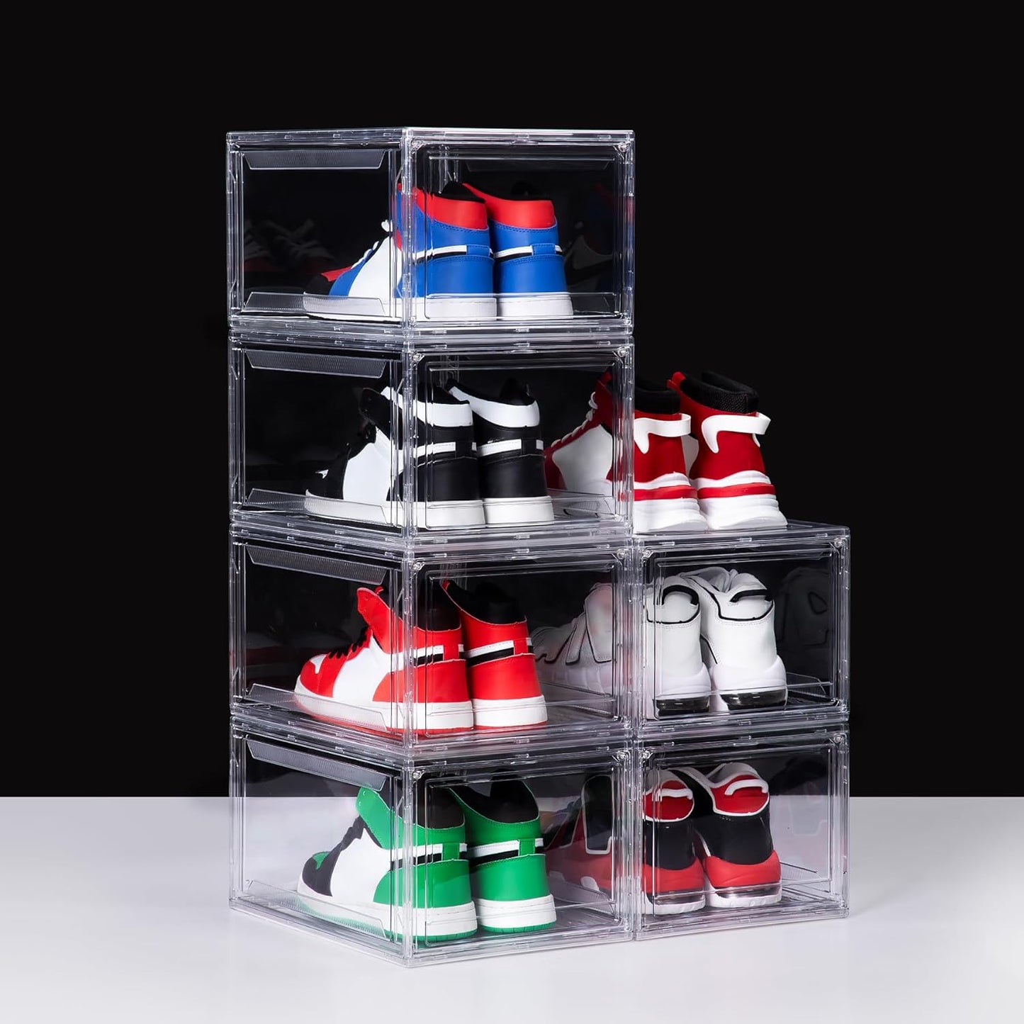 6 Pack Acrylic Shoe Boxes, Ultra Clear Shoe Boxes Stackable, Shoe Storage Box Sneaker Storage for Sneakerhead, Foldable Shoe Organizer with Magnetic Door, Professional Shoe Display Fits US Size 15