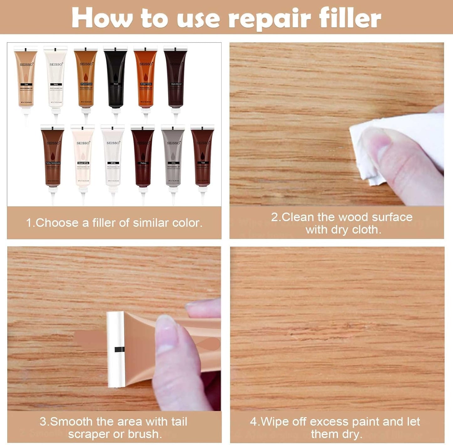 SEISSO Furniture Repair Kit, Wood Markers for Scratches, 12 Colors Furniture Touch-up Markers and Wood Fillers, New Upgrade Wood Repair Kit - Restore Wooden Table, Cabinet, Floors, Door