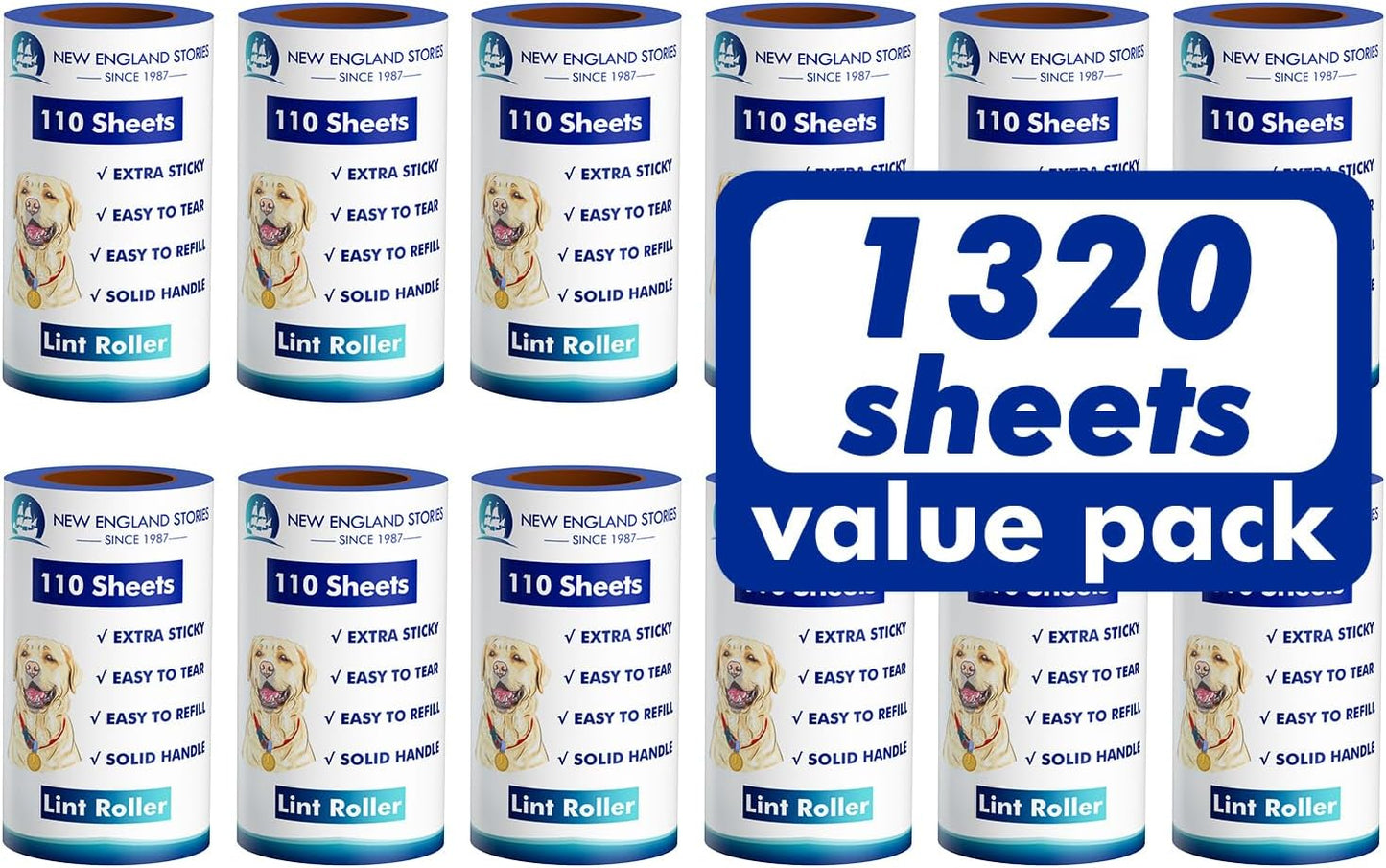 Lint Rollers for Pet Hair Extra Sticky, 1320 Sheets (12 Refills Mega Value Set), Portable Pet Lint Remover for Clothes, Furniture, Carpet, Dog & Cat Hair Removal