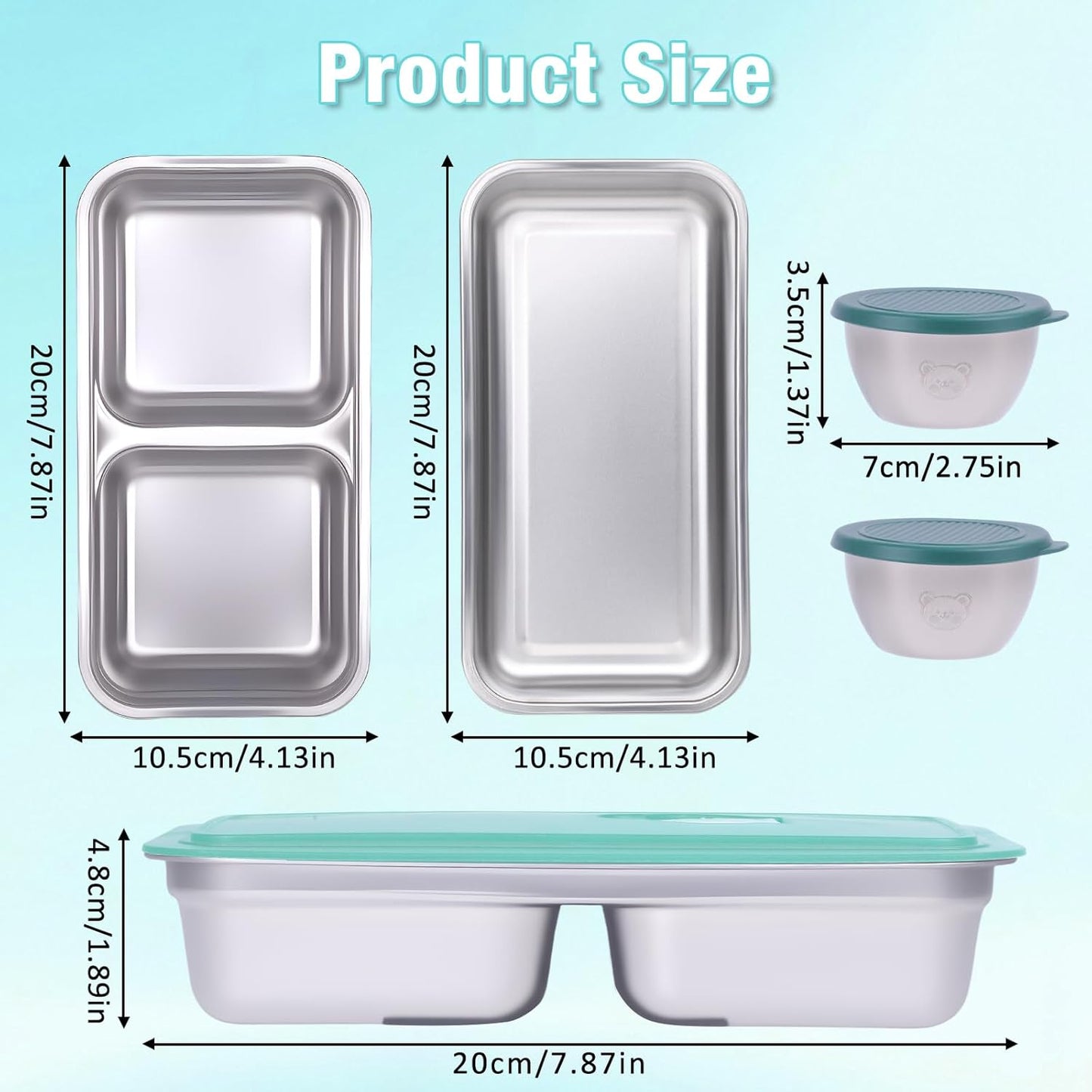 6 Pack Stainless Steel Snack Containers with Lids, 2-Compartment Bento Box, Lunch Box & Salad Dressing Container To Go, Leakproof Food Storage for Adults, Dishwasher Safe for Travel Office