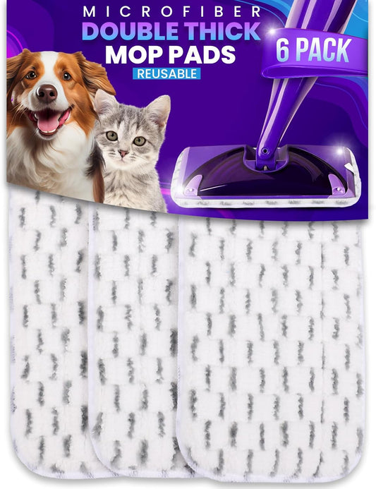 6pcs of Universal 11-inch Velcro Type Reusable Floor Mop Pads Compatible with Swiffer Wet Jet Refills Machine Washable Thick Microfiber Wet Pads for Hardwood and Household Cleaning Supplies (6pcs)