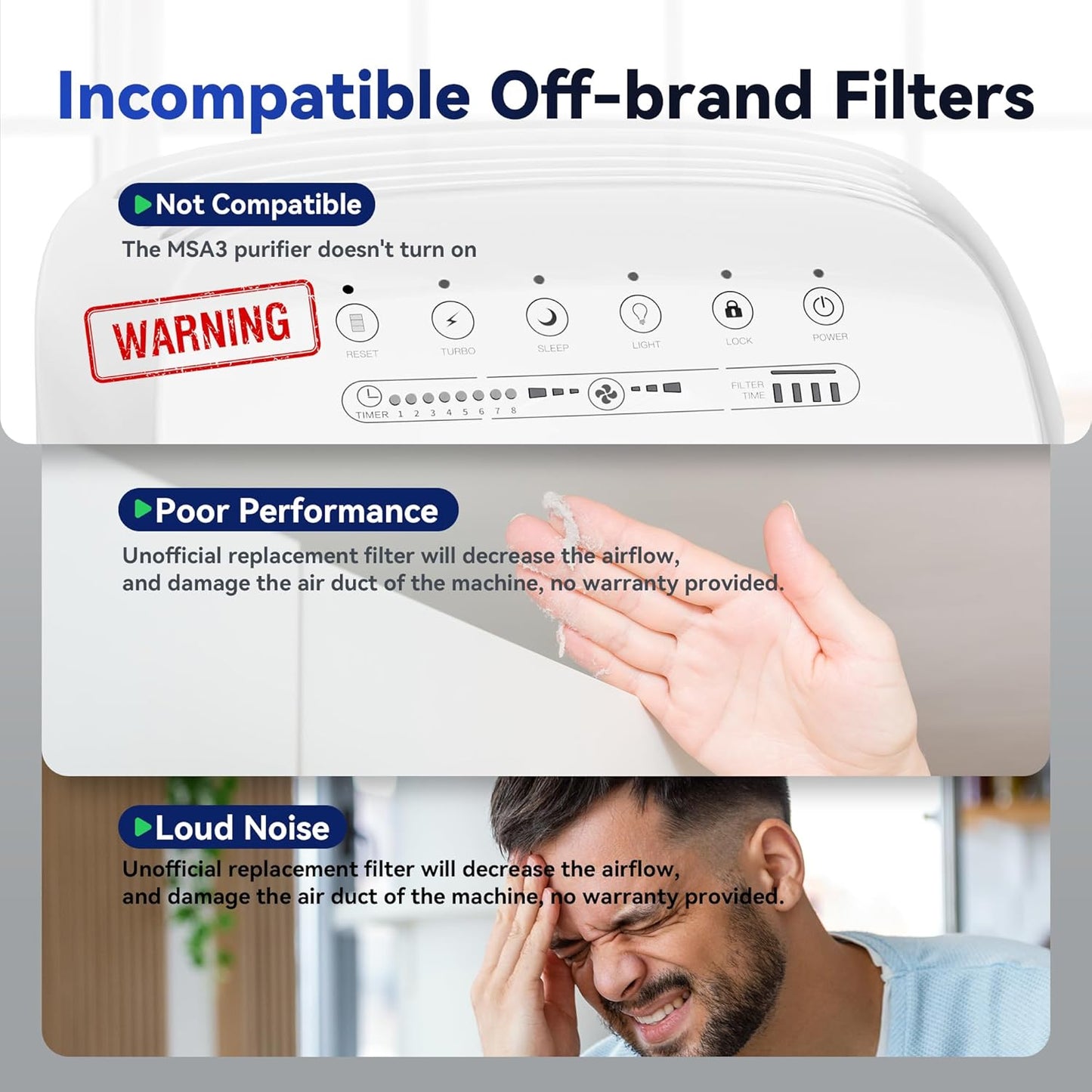 Membrane Solutions MSA3/MSA3S Genuine Air Filter Replacement 1 Pack, Upgraded 4-in-1 H13 True HEPA Filter with OdallerPure Technology