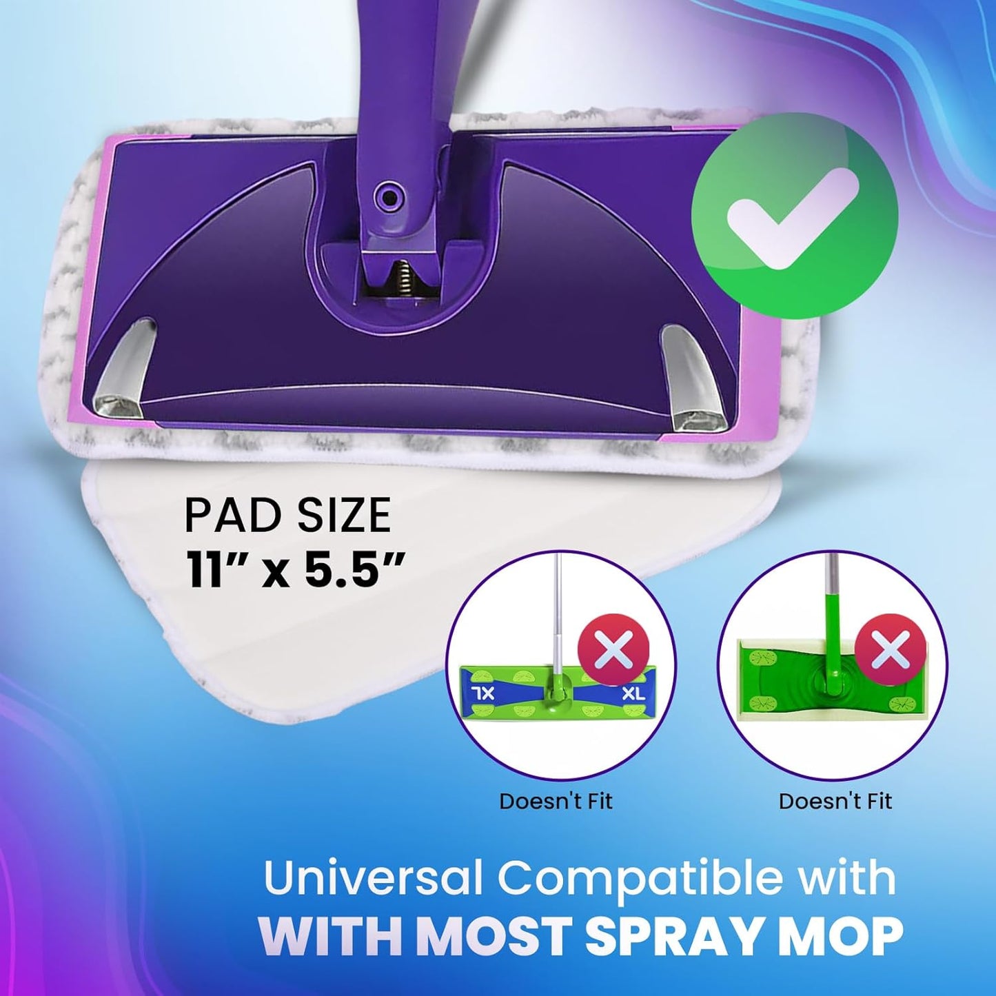 6pcs of Universal 11-inch Velcro Type Reusable Floor Mop Pads Compatible with Swiffer Wet Jet Refills Machine Washable Thick Microfiber Wet Pads for Hardwood and Household Cleaning Supplies (6pcs)