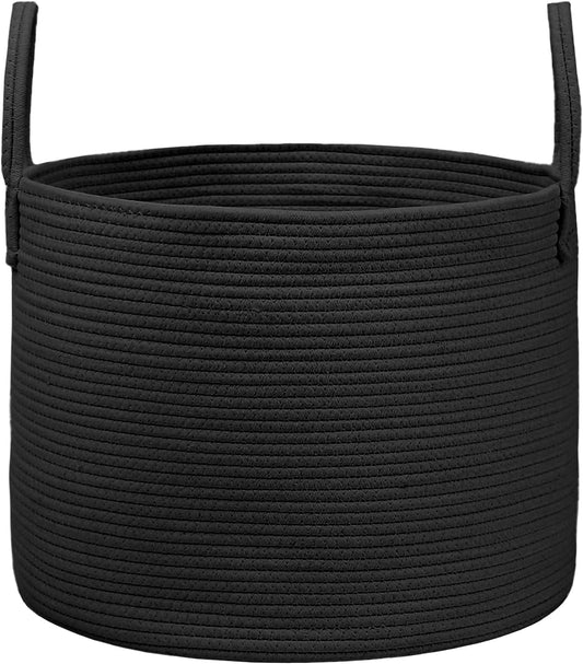 Woven Blanket Basket,65L Large Rope Storage Bin with Handles, Organizer for Blankets Toys Book and Clothes, Laundry Basket for Living Room Bedroom Nursery,Black