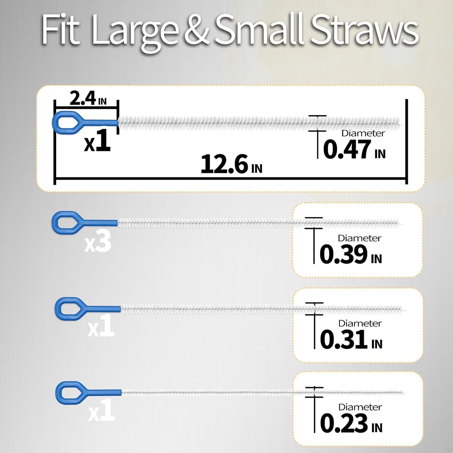 6 Pack Straw Cleaner Brush - 12.6 Inch Extra Long Straw Cleaners Different Sizes and Comfortable Handle for Metal and Plastic Reusable Drinking Straws,Bottle,Cup,Tube - Blue