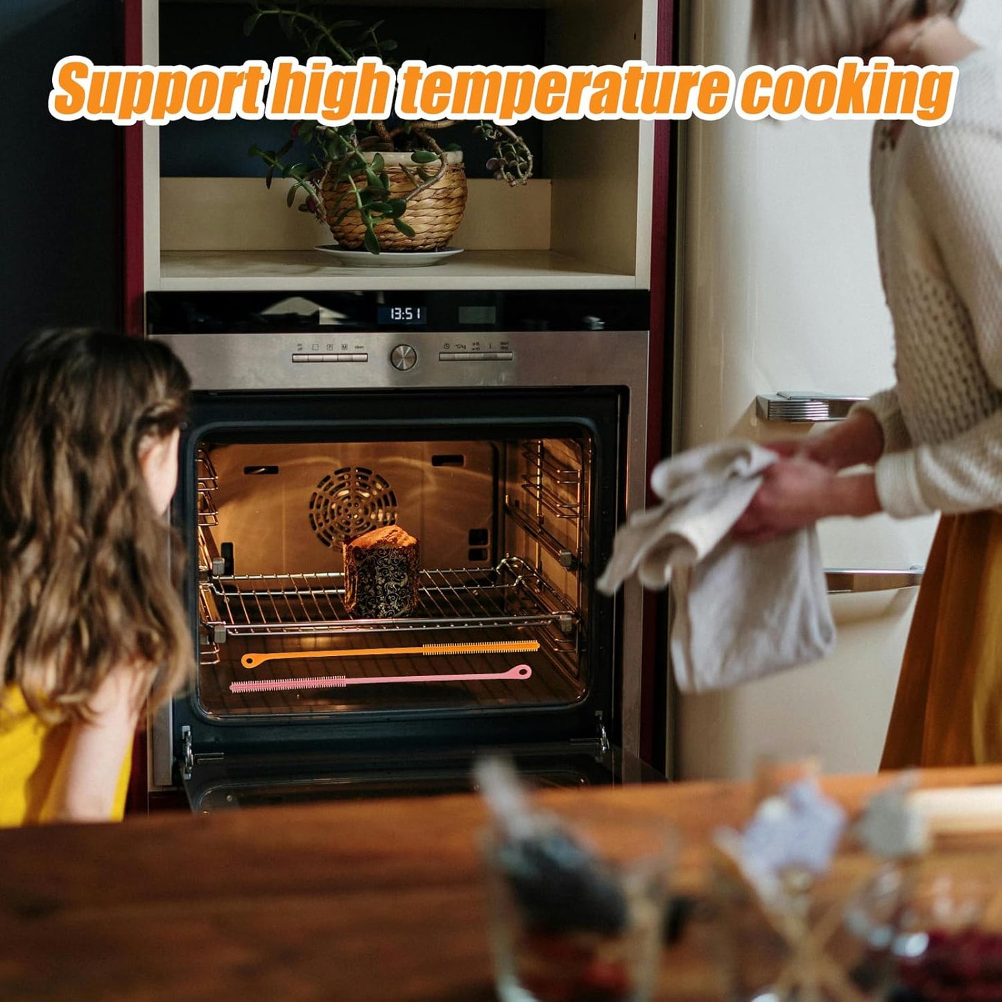 2pcs Silicone Straw Cleaner Brush, 9.44in Extra Long Reusable Straw Brush for Stanley, Metal, Glass Straws, Bendable Travel Drinking Bottle Lid Cleaning Tool for Crevice Pipe Tube (Pink,Orange)