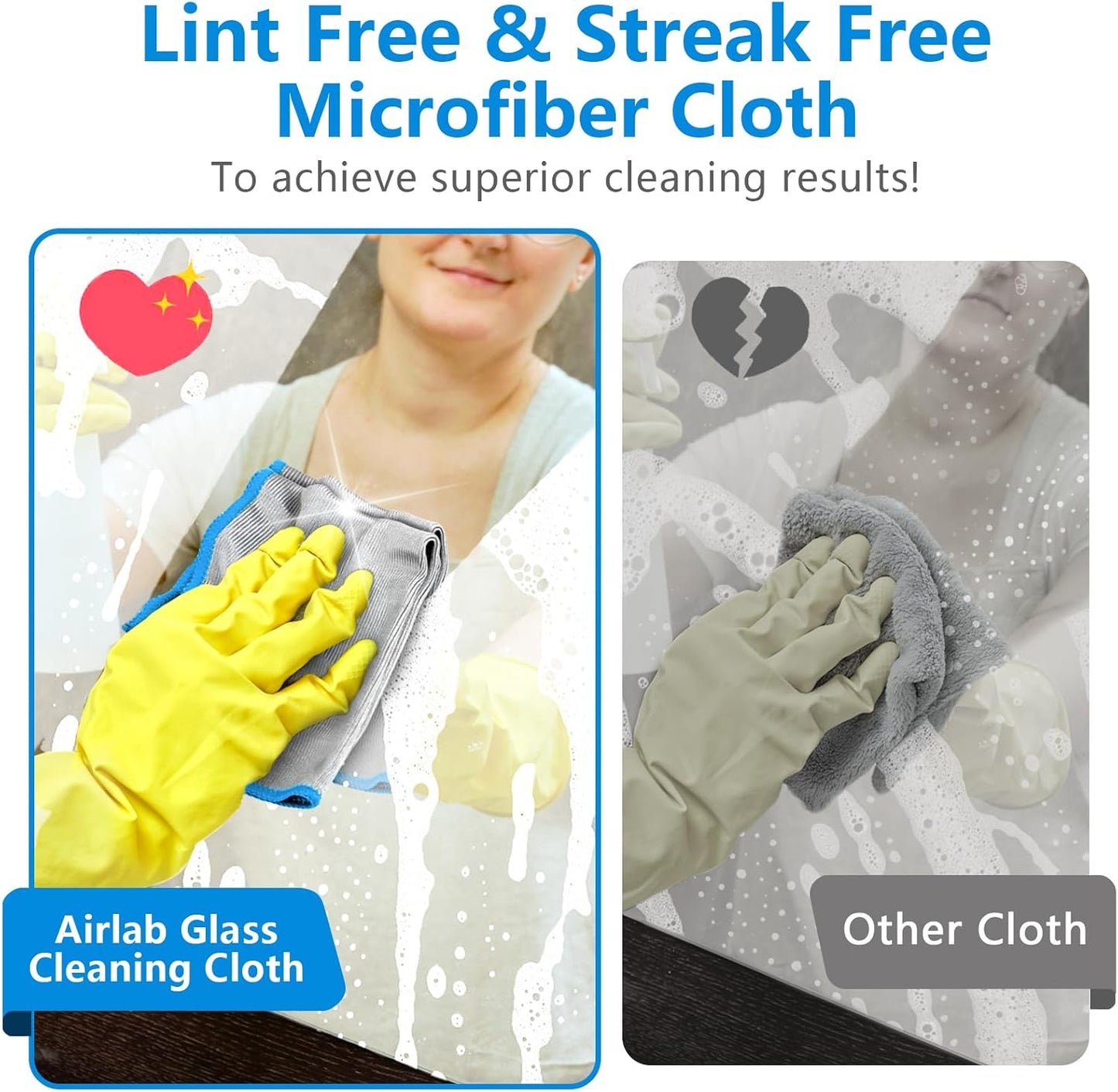 Glass Polishing Cloth Streak Free Miracle Microfiber Cleaning Cloth Lint Free Cleaning Rags for Glasses Kitchen Dish Mirrors Easy Clean, Pack of 6, 12" x 12", Sliver-Blue