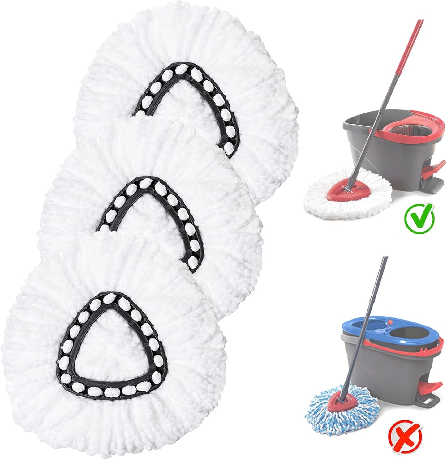 3 Pack White Spin Mop Replacement Heads, Mop Head Replacement 100% Microfiber, Deep Cleaning, Spin Mop Refill Replacement Head Compatible with 1-Tank System