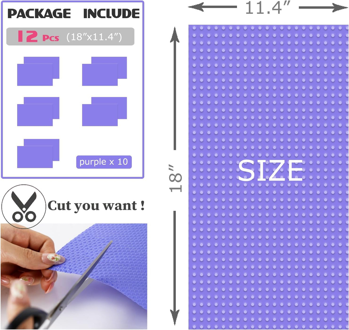 8Pcs Refrigerator Liners, Washable Fridge Liner Mats Covers Pads for Glass Shelf Cupboard Cabinet Drawer Home Kitchen Accessories Organization (Purple)