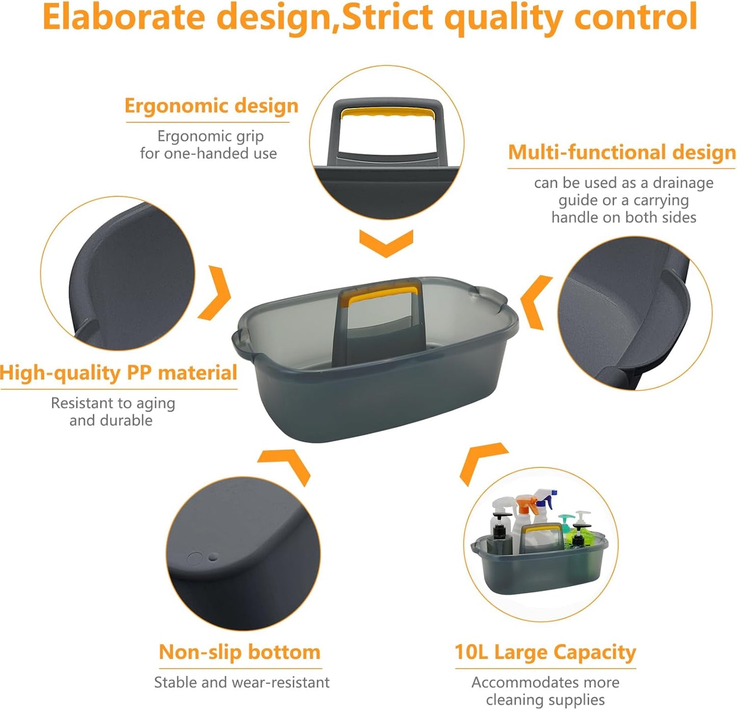 Multi-Purpose Cleaning Caddy with Handle, Shower Caddy Organizer/Storage Basket/Totes Portable for Bathroom Supplies, Cleaning Products, Under Sink Tool (Translucent Gray, 1 Pack)