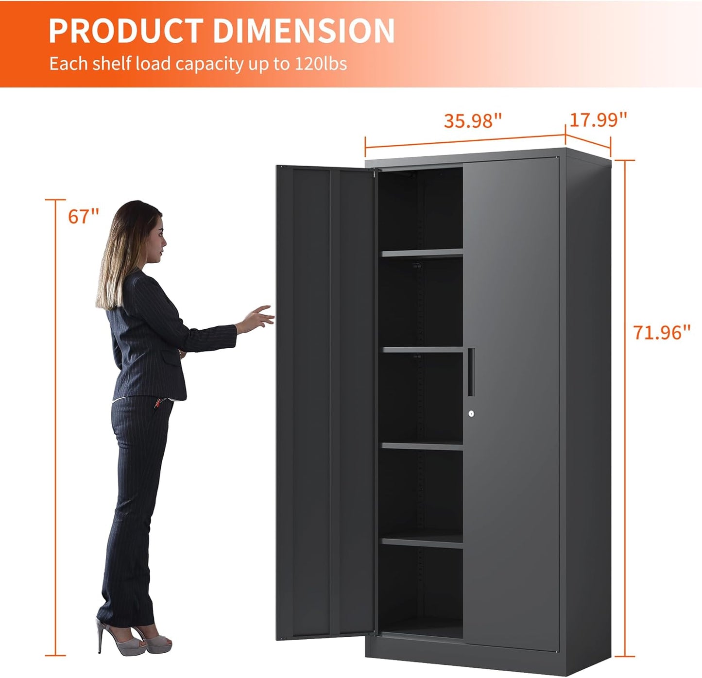 72'' Garage Storage Cabinet, Lockable Storage Cabinet with Adjustable Shelves, Steel Tool Cabinets for Home, Office, Garage, Require Assembly, Black