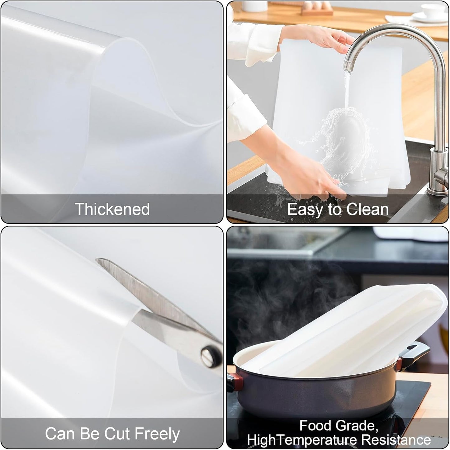 Food Grade Silicone Table Protector Mat 47x24 Inch, Heat Resistant Desk Pad for Baking/Painting/Resin/Welding, Non-Slip Waterproof Surface Easy Clean (3 Colors) (White Translucent)