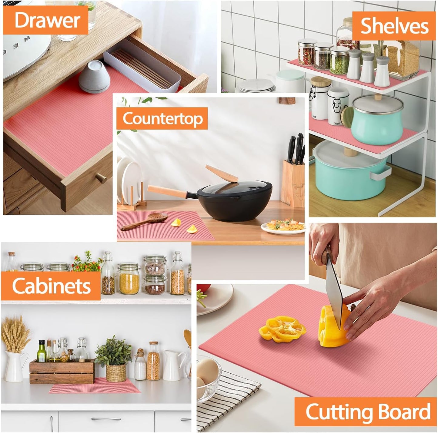 GOYLSER Silicone Refrigerator Liners Fridge Liner and Mat Recyclable, Protect Against Spills Refrigerator Shelf Liners for Glass Shelves, 4Pack Waterproof Drawer Covers Pads, 17.7"x11.8", Pink