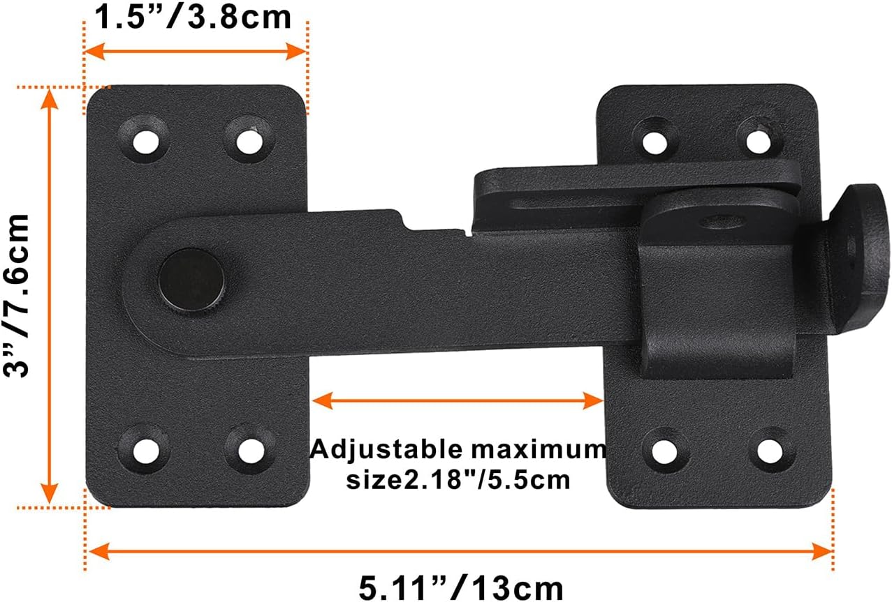 Flip Latch Lock,90 Degre Heavy Duty Gate Latch with Padlock Hole,Safety Door Bolt Latch Lock,Barn Door Lock Suitable for Wooden Fences,cabinets, bathrooms, Toilets, Windows, etc.