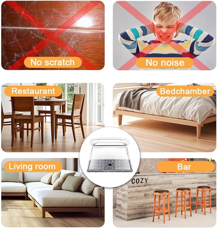 32 Pcs Rectangle Chair Leg Floor Protectors for Hardwood - Silicone Felt Furniture Pads, Scratch/Noise Reducing Covers, Large (Fit Perimeter 5" to 5-7/8")