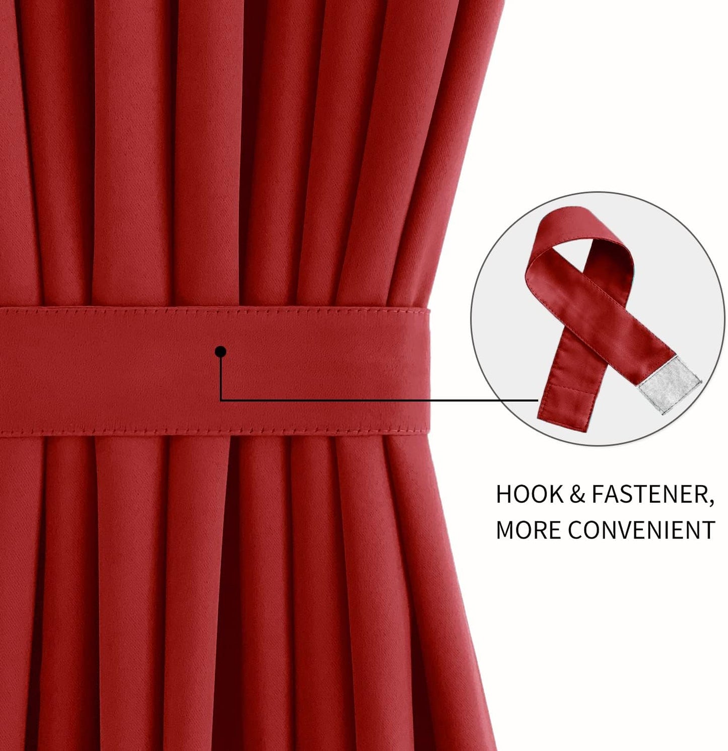 DWCN French Door Curtains – Rod Pocket Thermal Blackout Curtain for Doors with Glass Window, Christmas, Kitchen and Patio Doors for Privacy, 54 X 40 Inches Long, 1 Curtain Panel with Tieback, Red