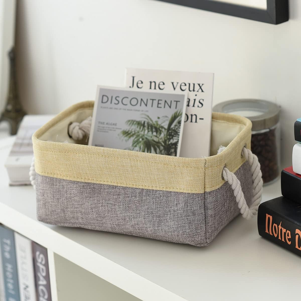Fabric Storage Baskets for Organizing(6 Pack) Small Baskets for Shelves,storage, Laundry, Nursery, Closets, Decorative Baskets for Gifts Empty (Grey & gold, 11.8” x 7.8” x 5.1”)