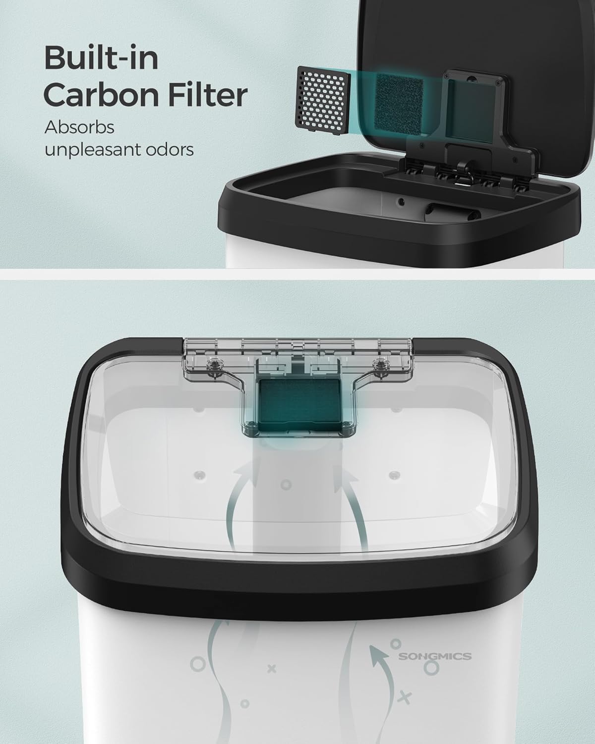 SONGMICS Kitchen Trash Can, 18-Gallon Stainless Steel Garbage Can, with Stay-Open Lid and Step-on Pedal, Soft Closure, Tall, Large and Space-Saving, White and Black ULTB520W68