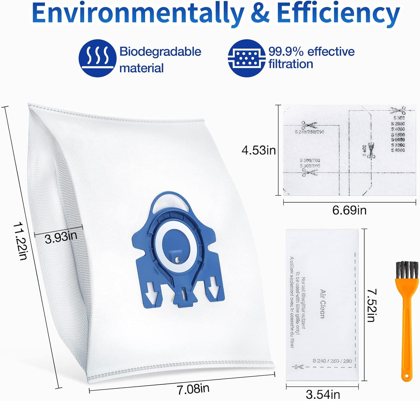 16 Pack 3D Dust Bags, Compatible with Miele GN Vacuum Bags, Replacement for Miele Classic C1 Complete C1, C2, C3, S400i S600 S2 S5 S8 Series, with 4 MP Filters, 4 AC Filters