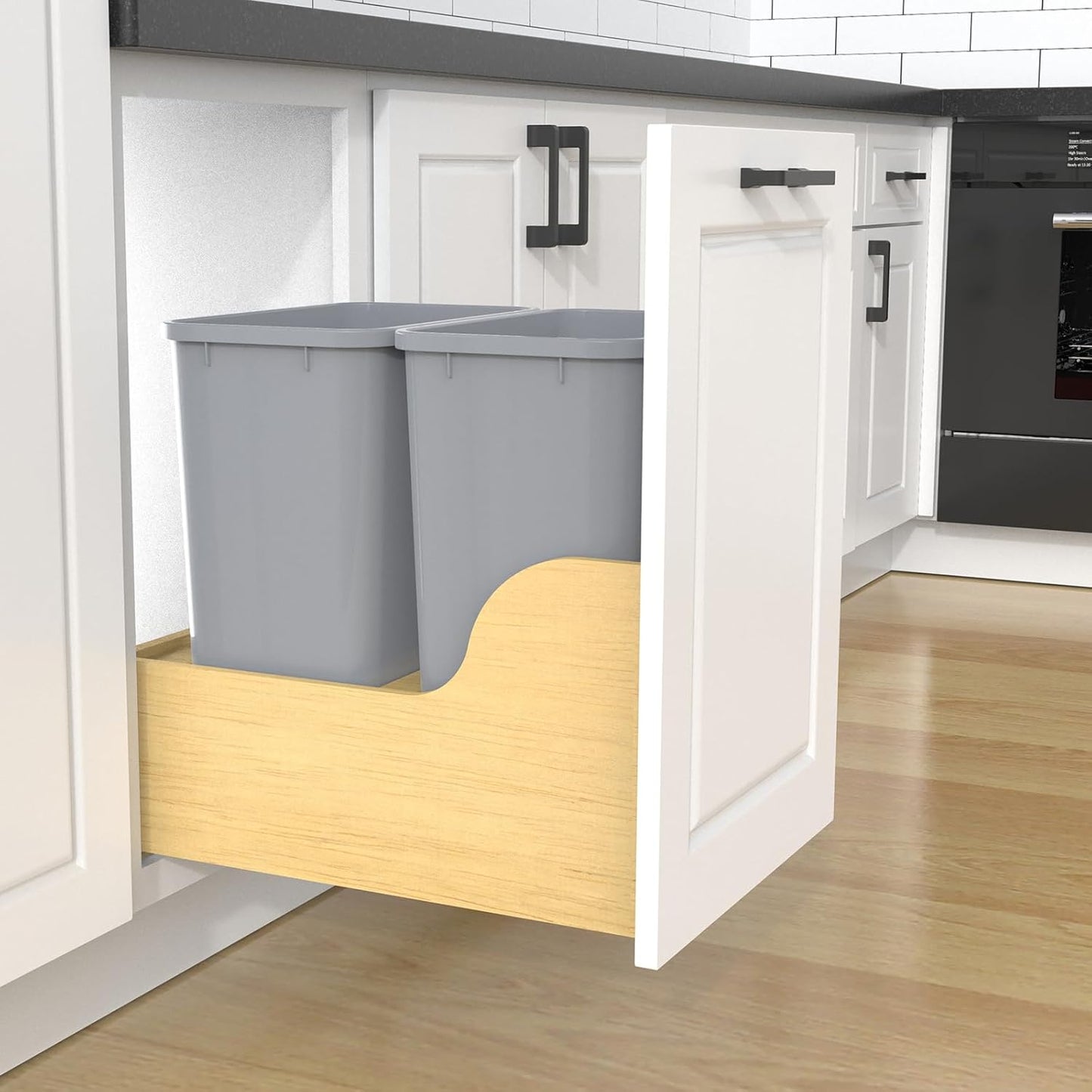 Double 35 Quart Pullout Under Cabinet Trash Cans Solid Wood Bottom,for 18" W Cabinet Opening