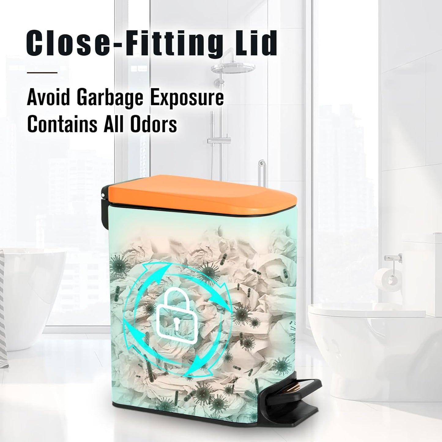 Cesun Small Bathroom Trash Can with Lid Soft Close, Step Pedal, 6 Liter / 1.6 Gallon Stainless Steel Garbage Can with Removable Inner Bucket, Anti-Fingerprint Finish (Matt Orange)