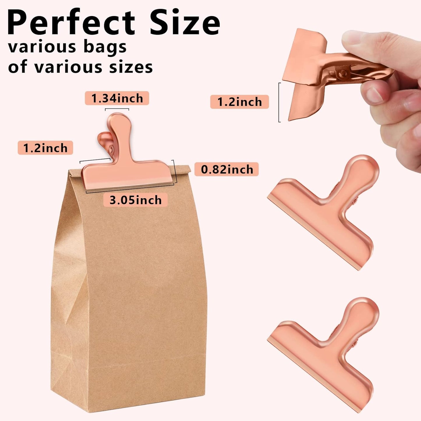 FINDMAG 8 Pack Chip Clips Food Bag Clips Heavy Duty Food Bag Clamp, 3 Inch Wide Stainless Steel Chip Metal Hinge File Clamps