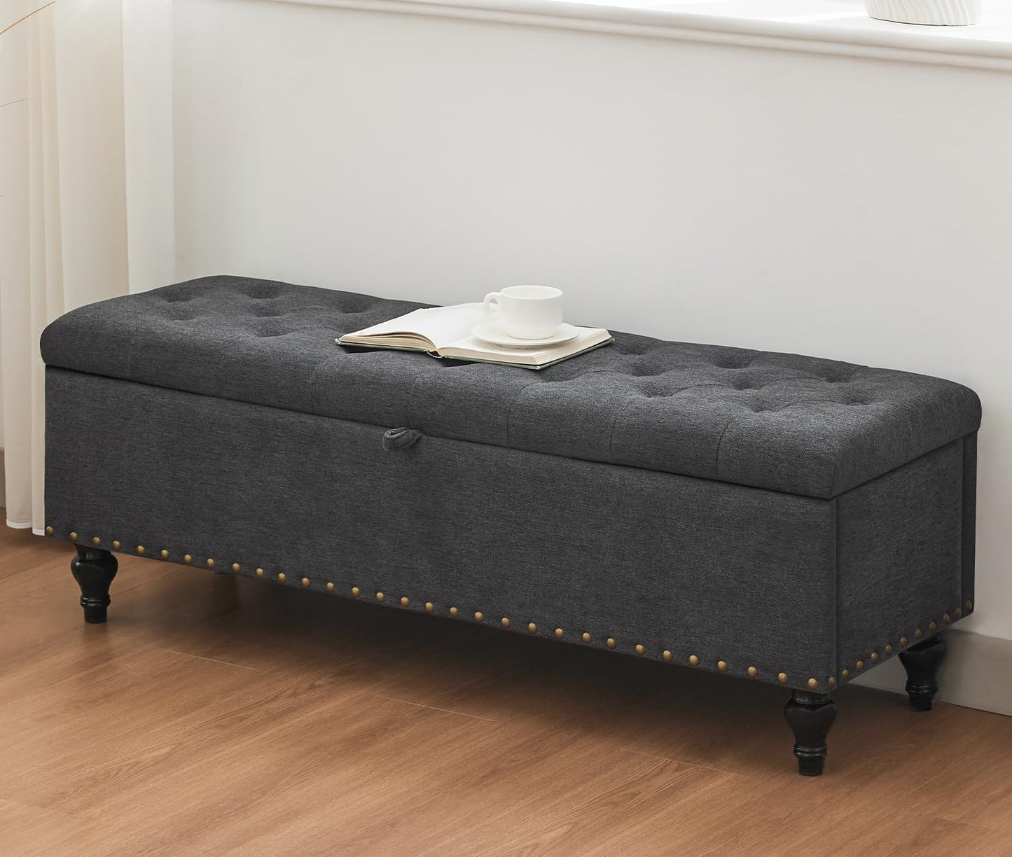50" Storage Ottoman Bench, Tufted Ottoman with Storage for Living Room, Large End of Bed Ottomans, Modern Entryway Benchs, Window & Bedroom Benches for Foot of Bed (Dimgray)