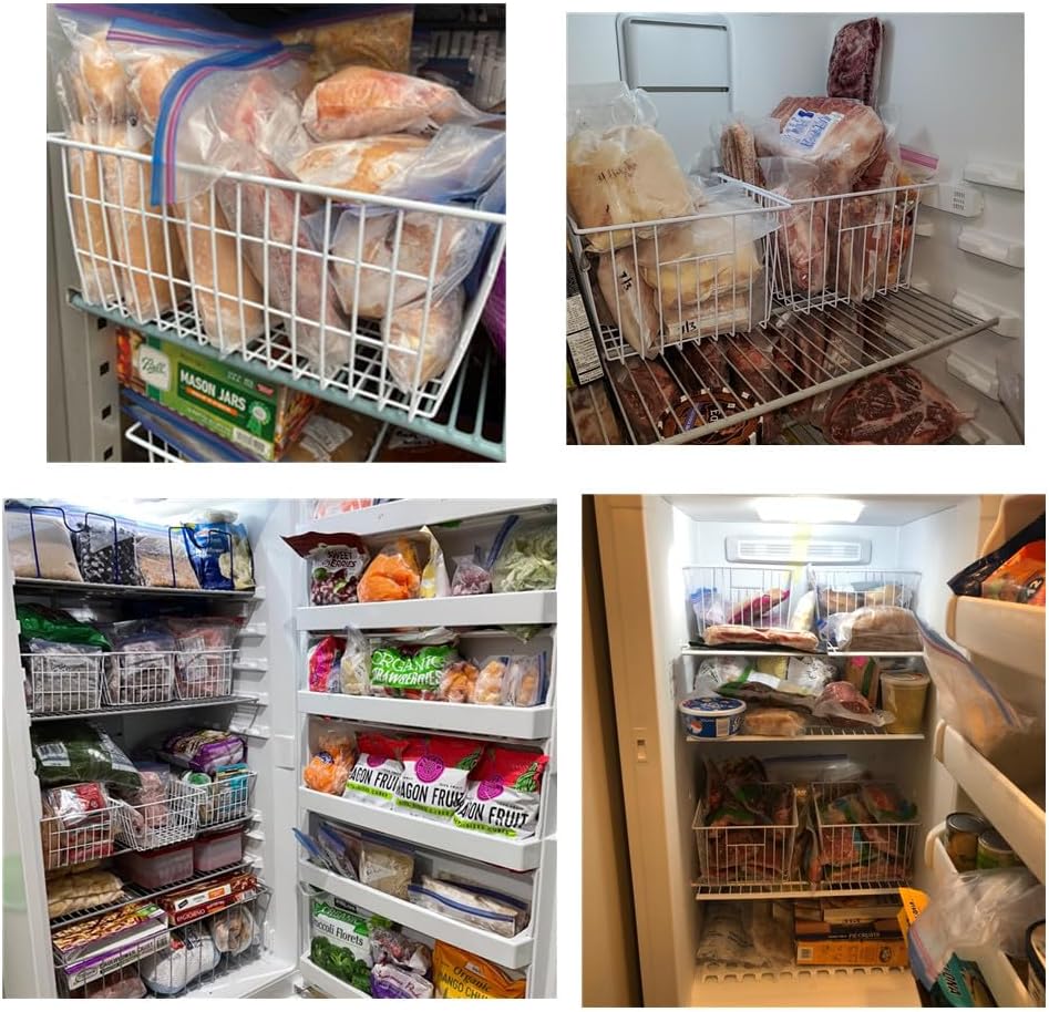 16inch Upright Freezer Organizer Baskets for 13-14,16-21 cu.ft Standup Freezer, Settle freezer chaos and reduce food waste effectively, Durable, Fully Use Space, Improve Air Circulate, White, 3pcs