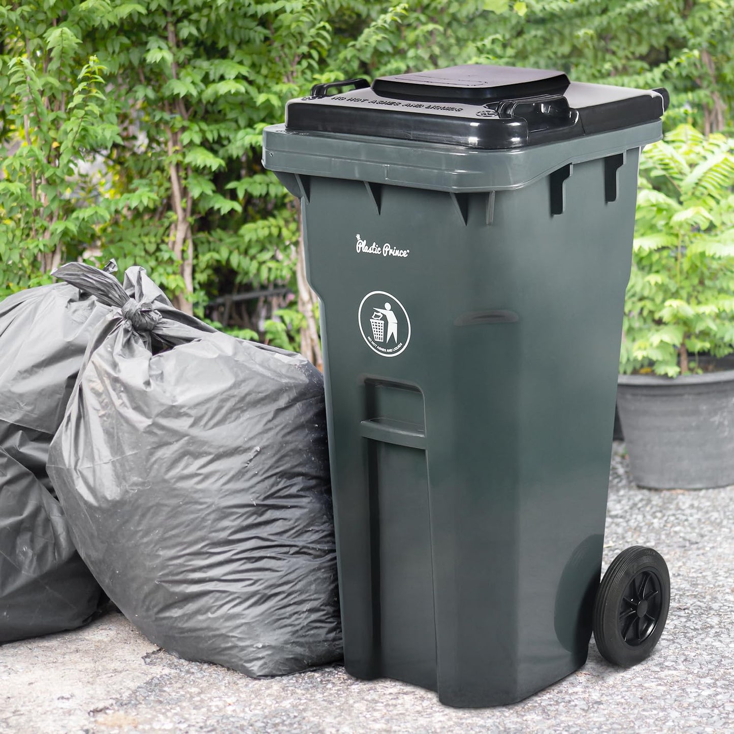 32 Gallon Trash Can Lid Outdoor Trash Can with Lid and Wheels Heavy-Duty Trash Bin for Outside Plastic 32 Gallon Garbage Can Wheeled Gray for Hospitals Restaurants Offices, Pack of 2