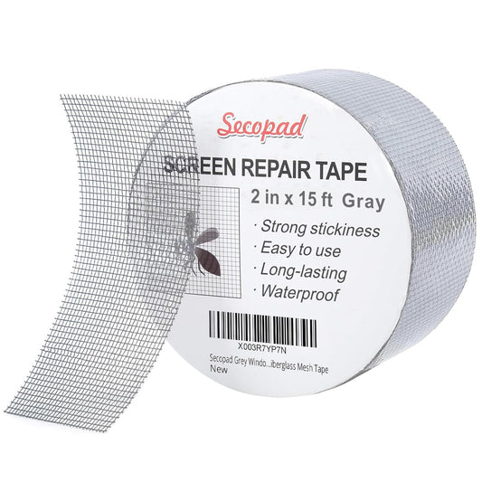 Grey Window Screen Repair Tape, 2IN X 15FT (180IN) Screen Repair Kit for Windows or Doors, Strong Adhesive Patch Kit Fiberglass Mesh Tape