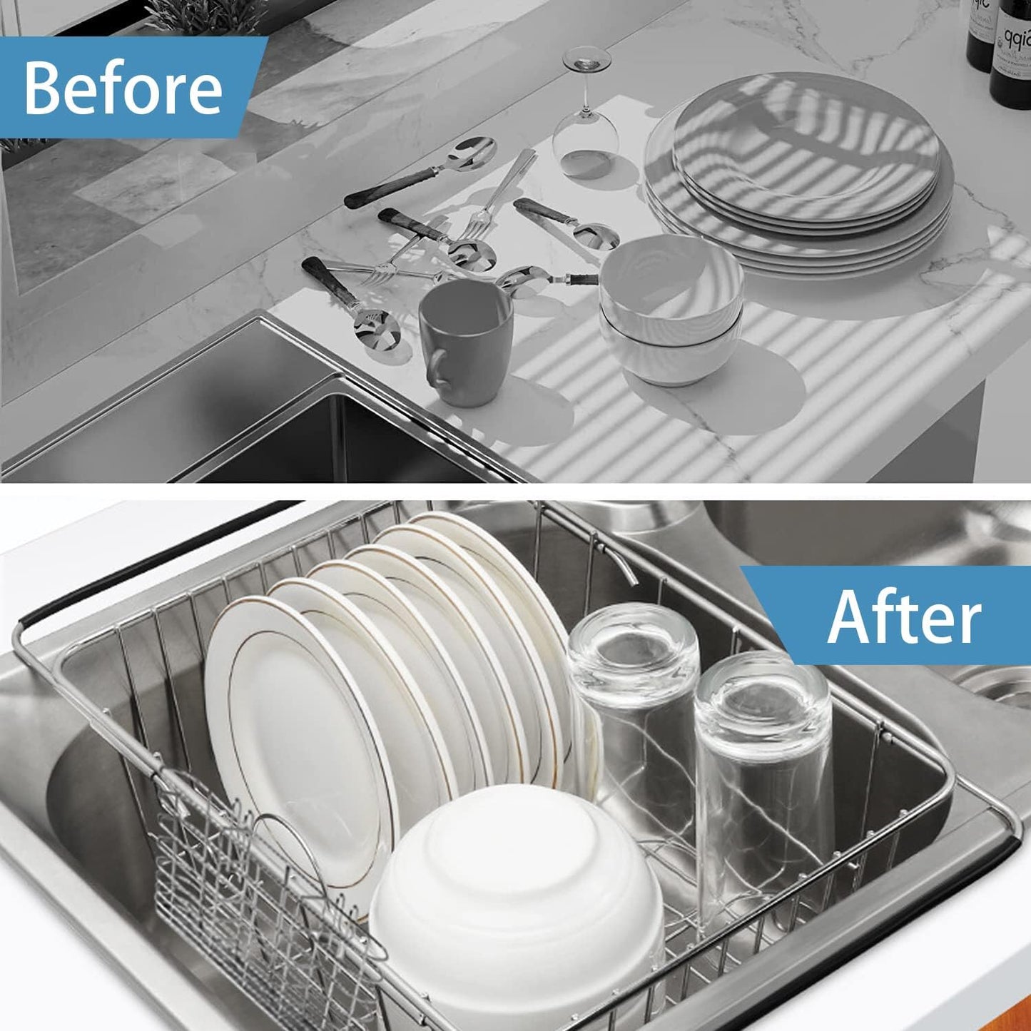 304 Stainless Steel Drying Rack, Expandable, Adjustable Inside The Sink (up to 9 Upright Utensils)
