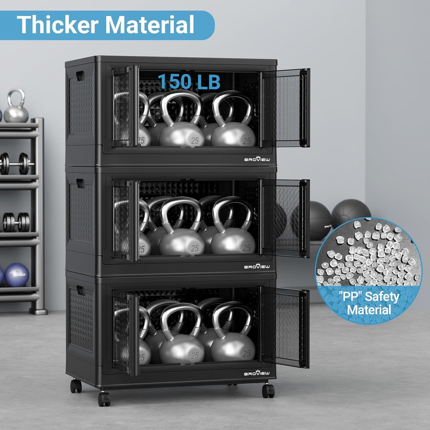 BROVIEW 140Gal Stackable Storage Bins with Lids & Wheels, 560Qt Plastic Collapsible Closet Organizer and Storage Drawers, Storage Boxes Cabinets for Home, Office, 7 Pack, Black